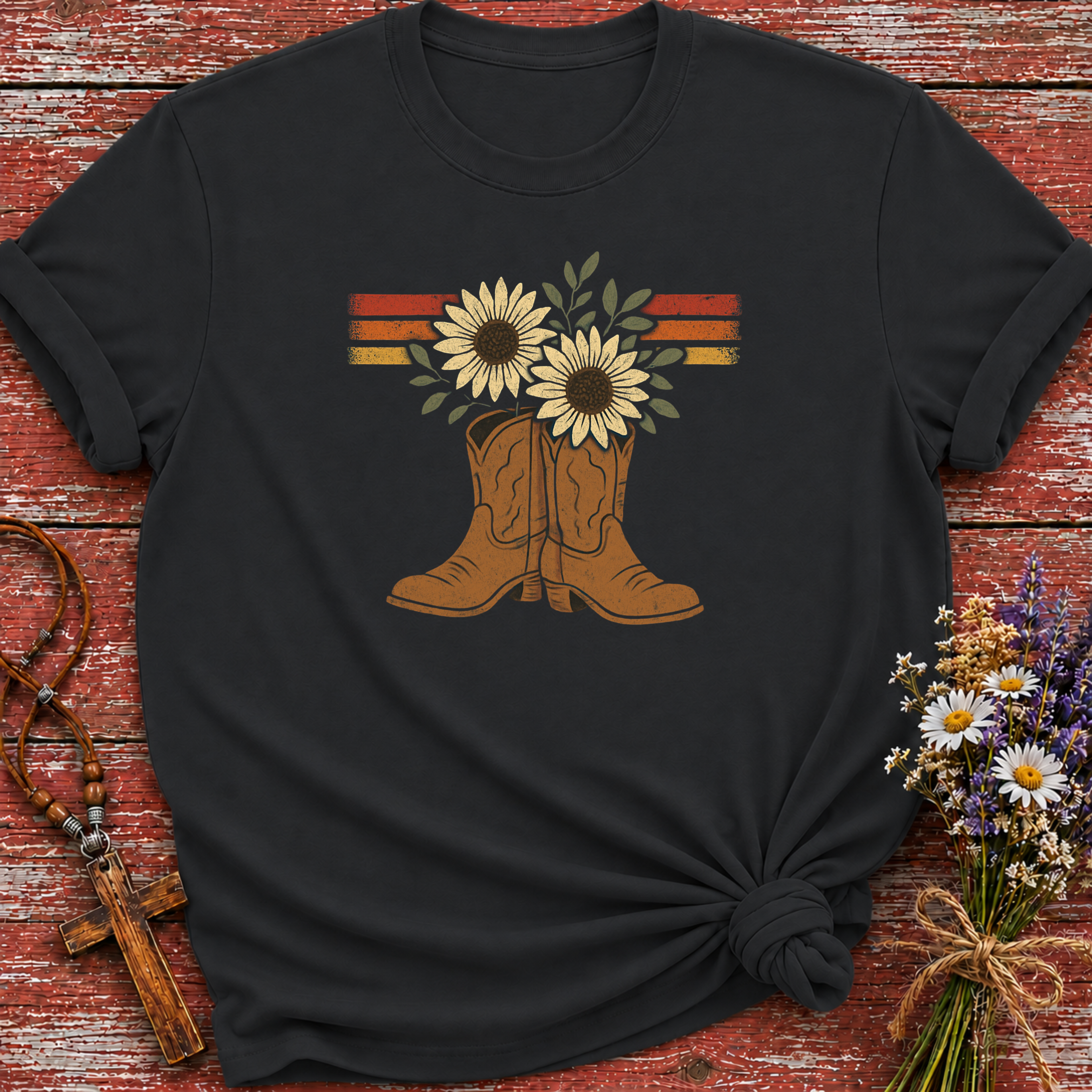 Cowboy Boot Flower Retro T-Shirt