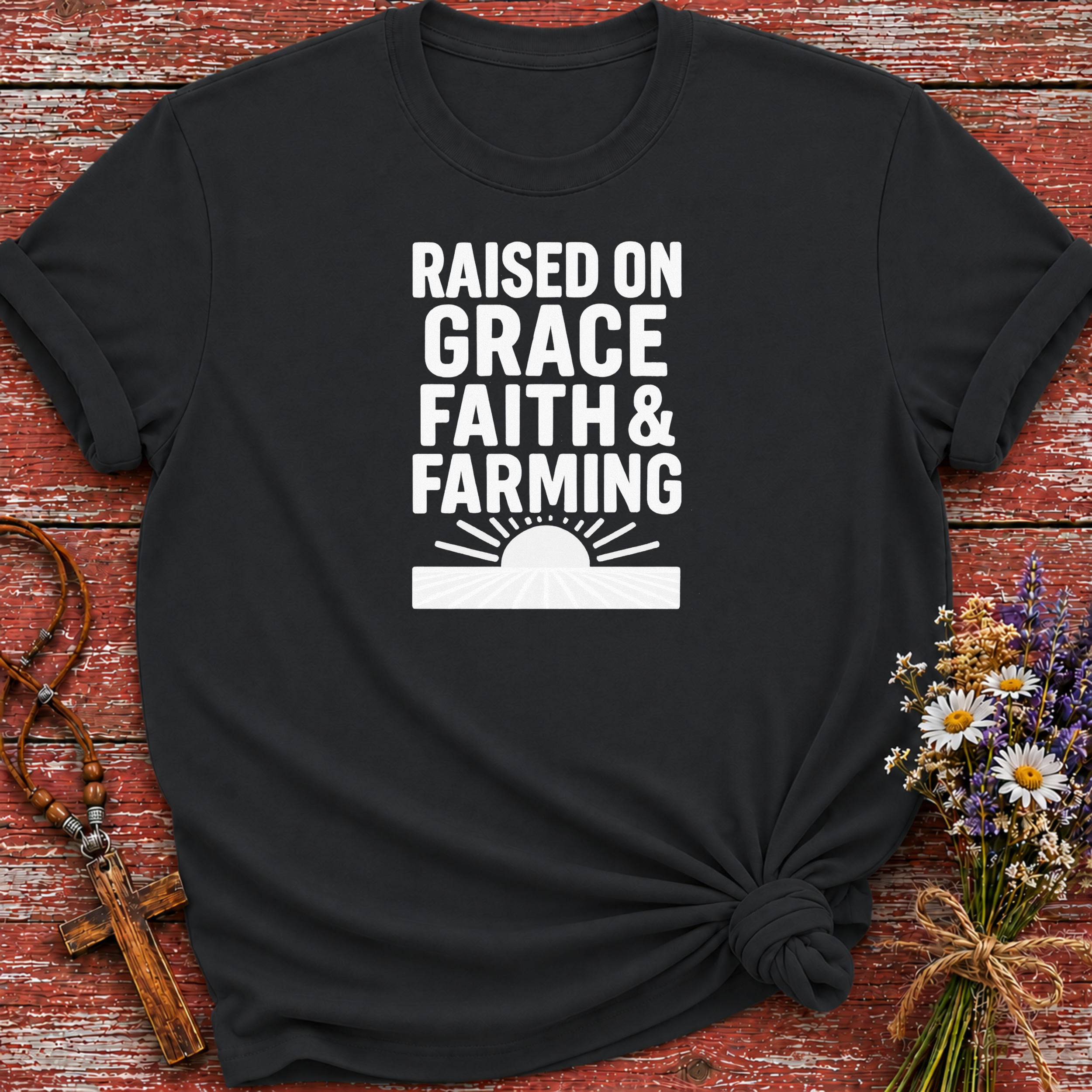 Raised on Grace Faith & Farming T-Shirt