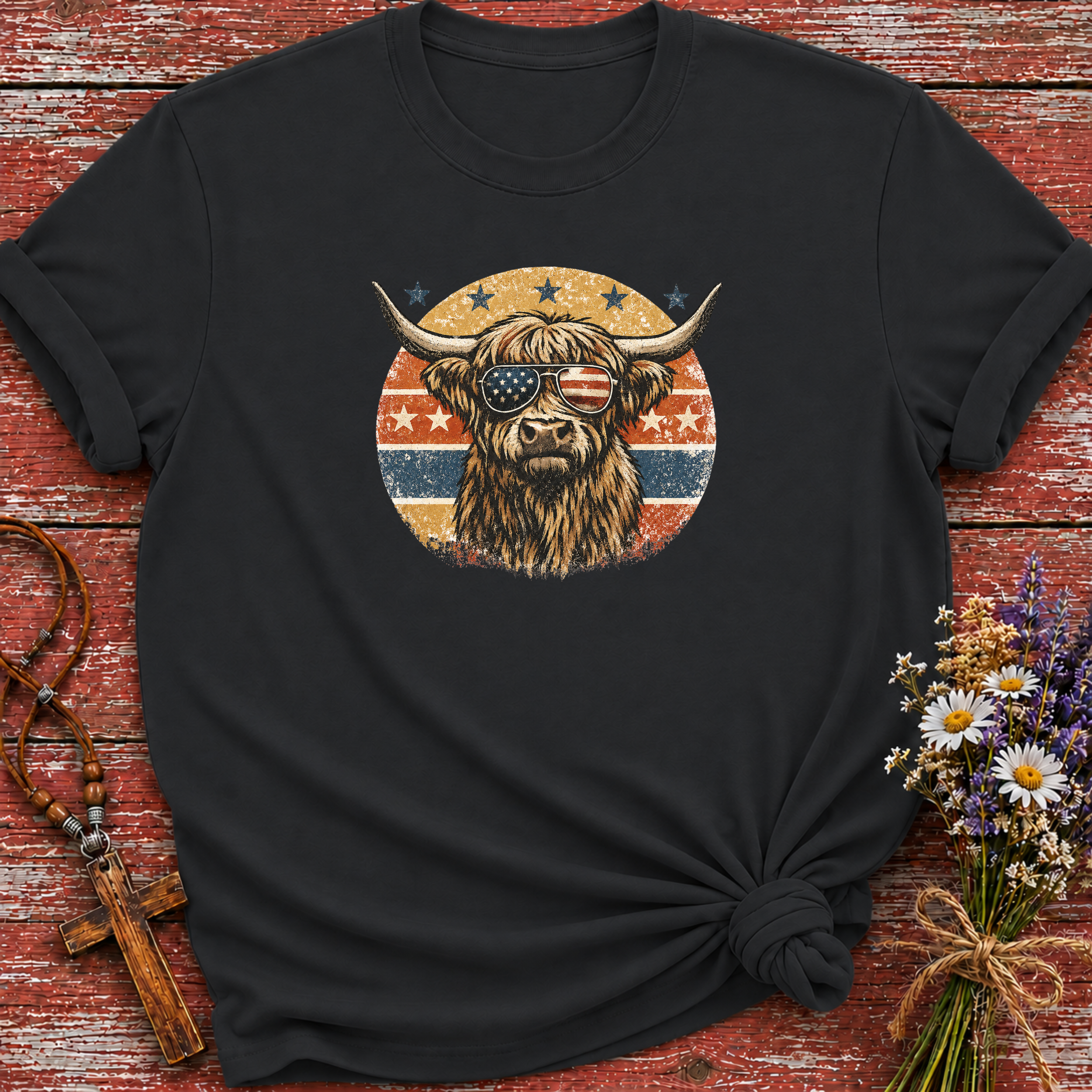 Patriotic Highland Cow T-Shirt