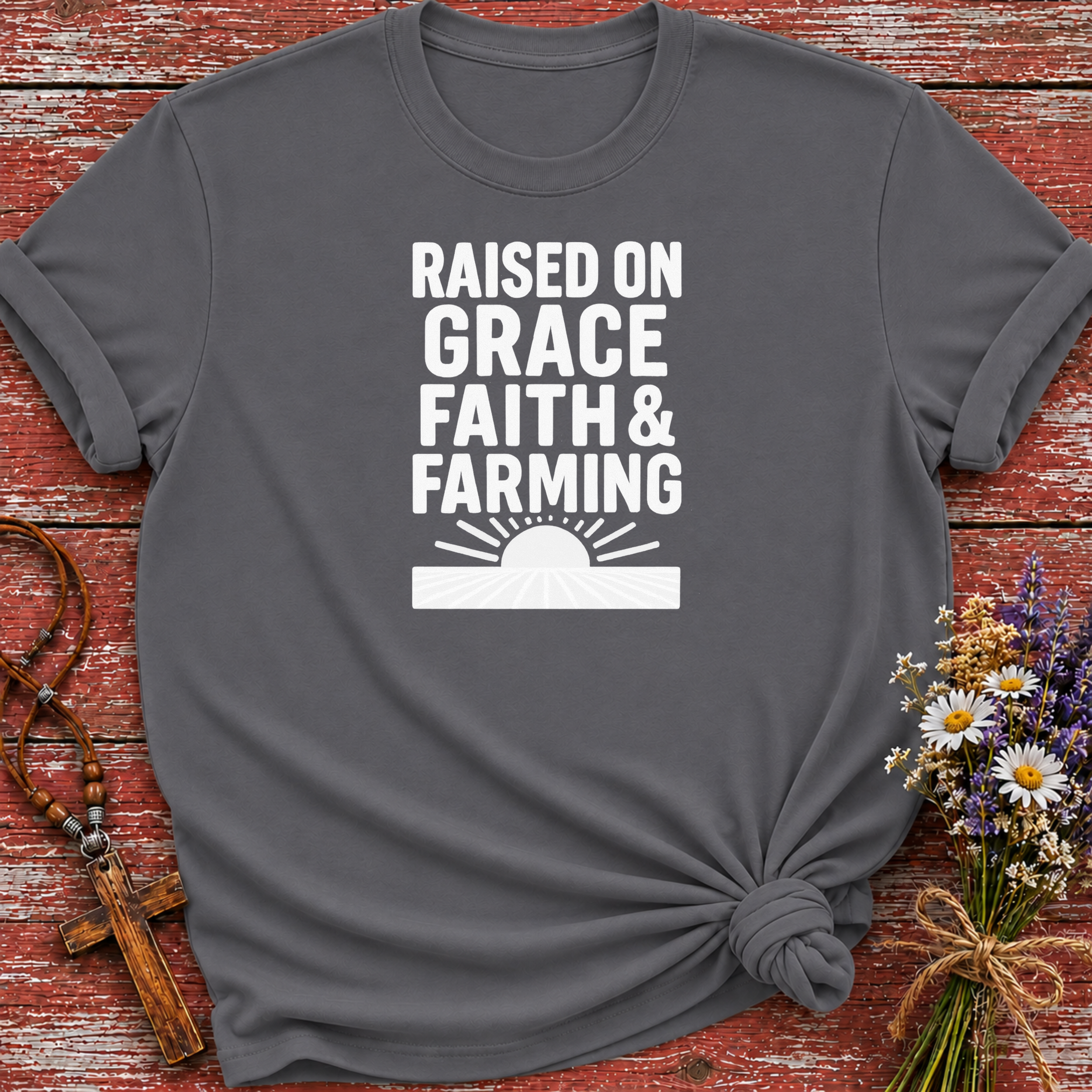 Raised on Grace Faith & Farming T-Shirt