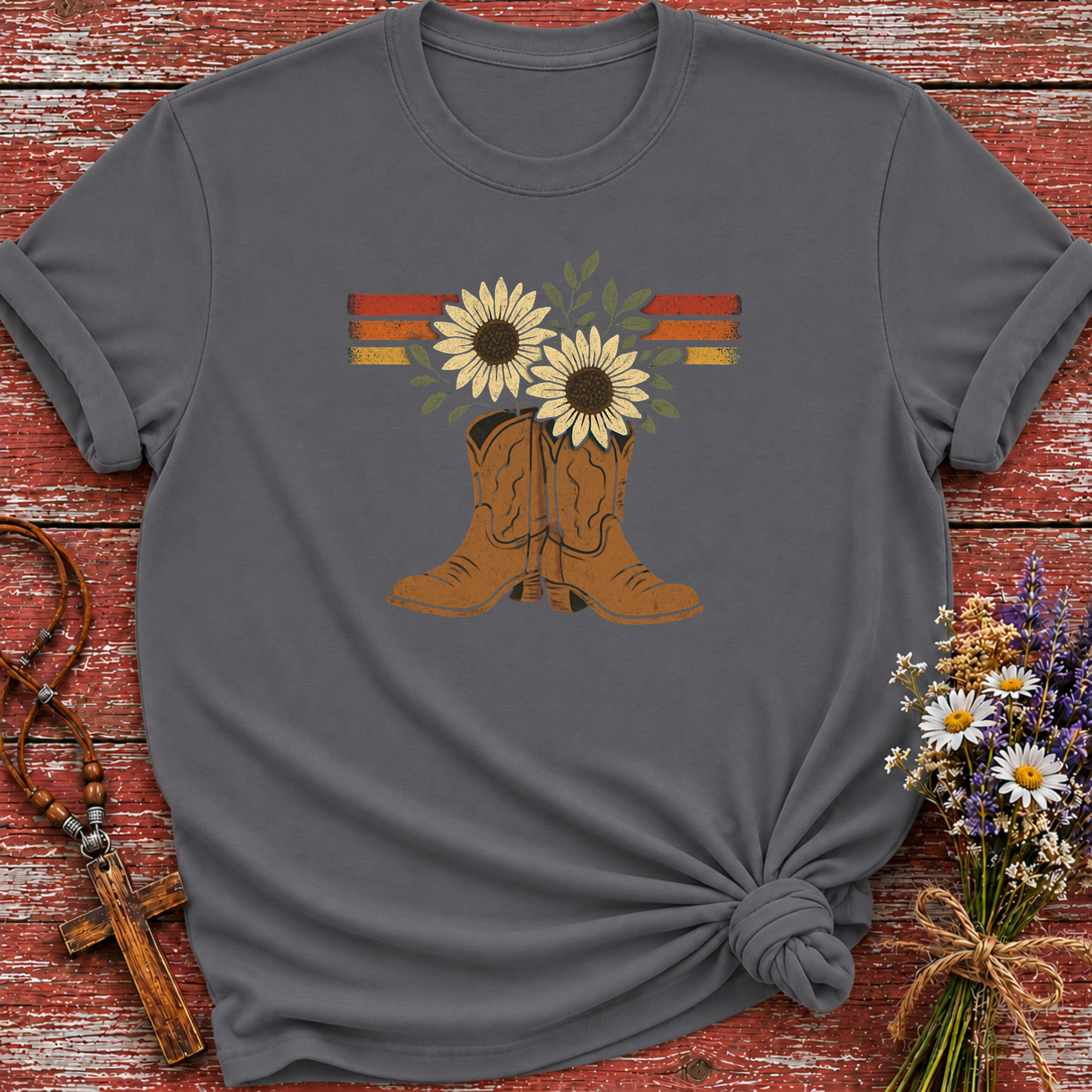 Cowboy Boot Flower Retro T-Shirt