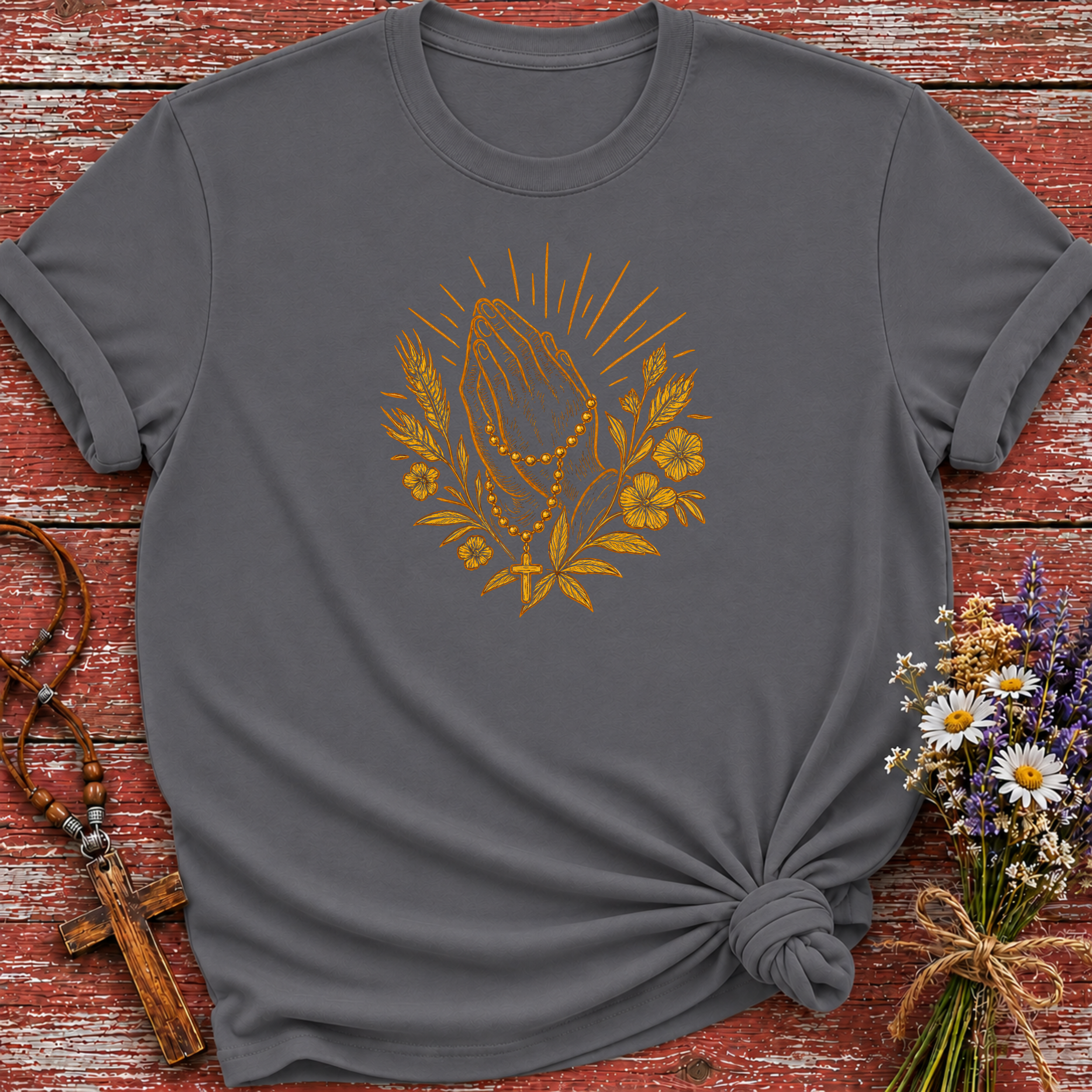 Prayer Hands With Rosary T-Shirt