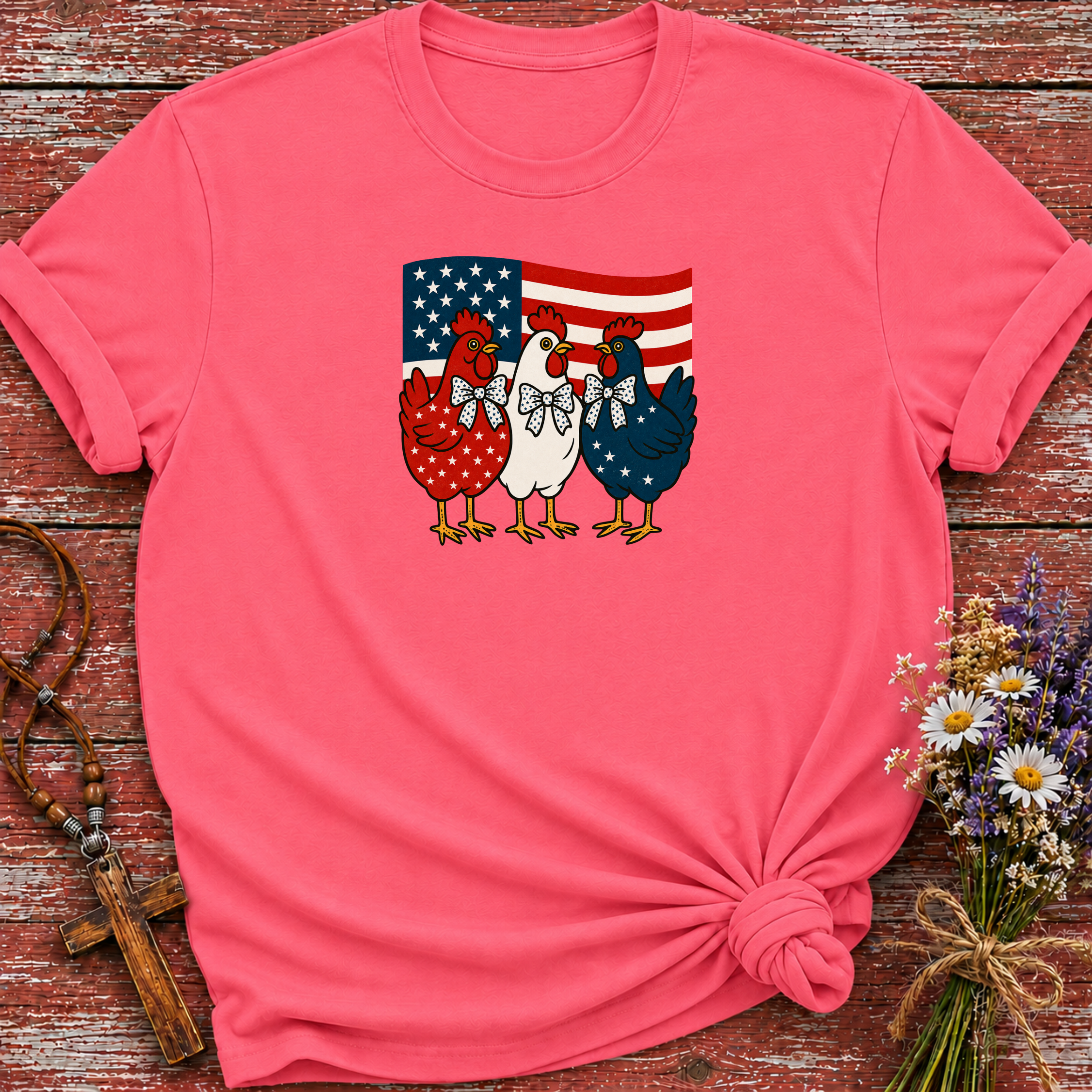 Patriotic Chickens USA Flag T-Shirt