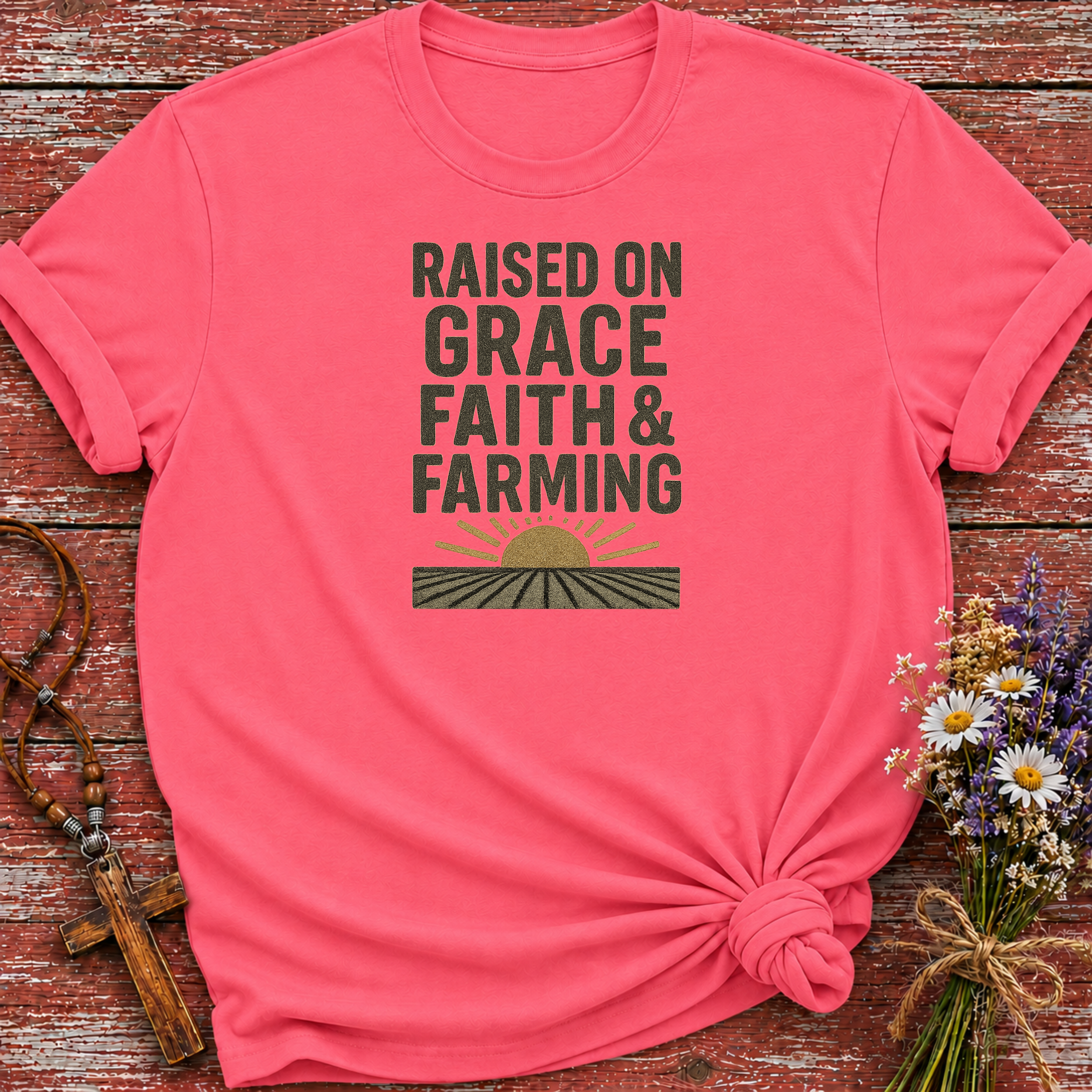 Raised on Grace Faith & Farming T-Shirt
