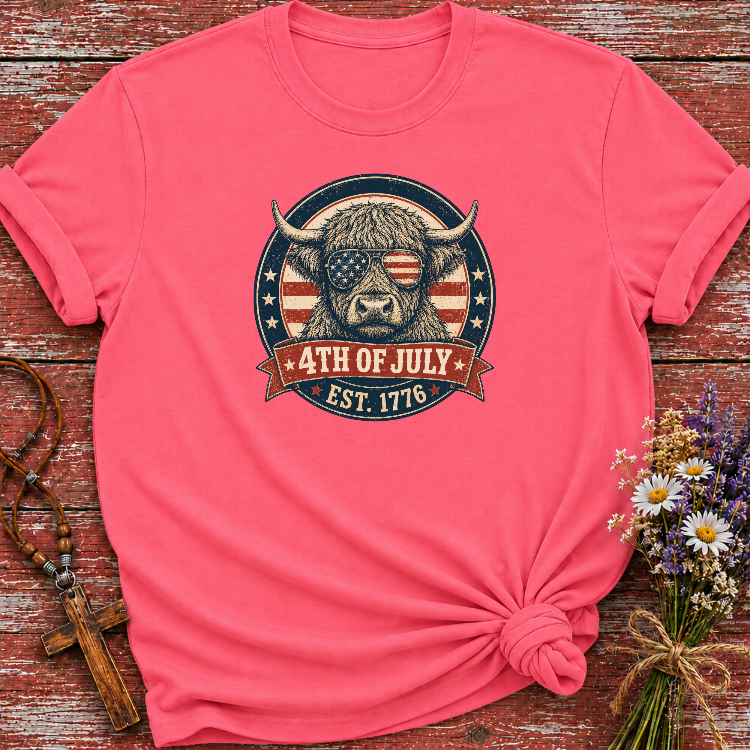 Patriotic Highland 4th of July T-Shirt
