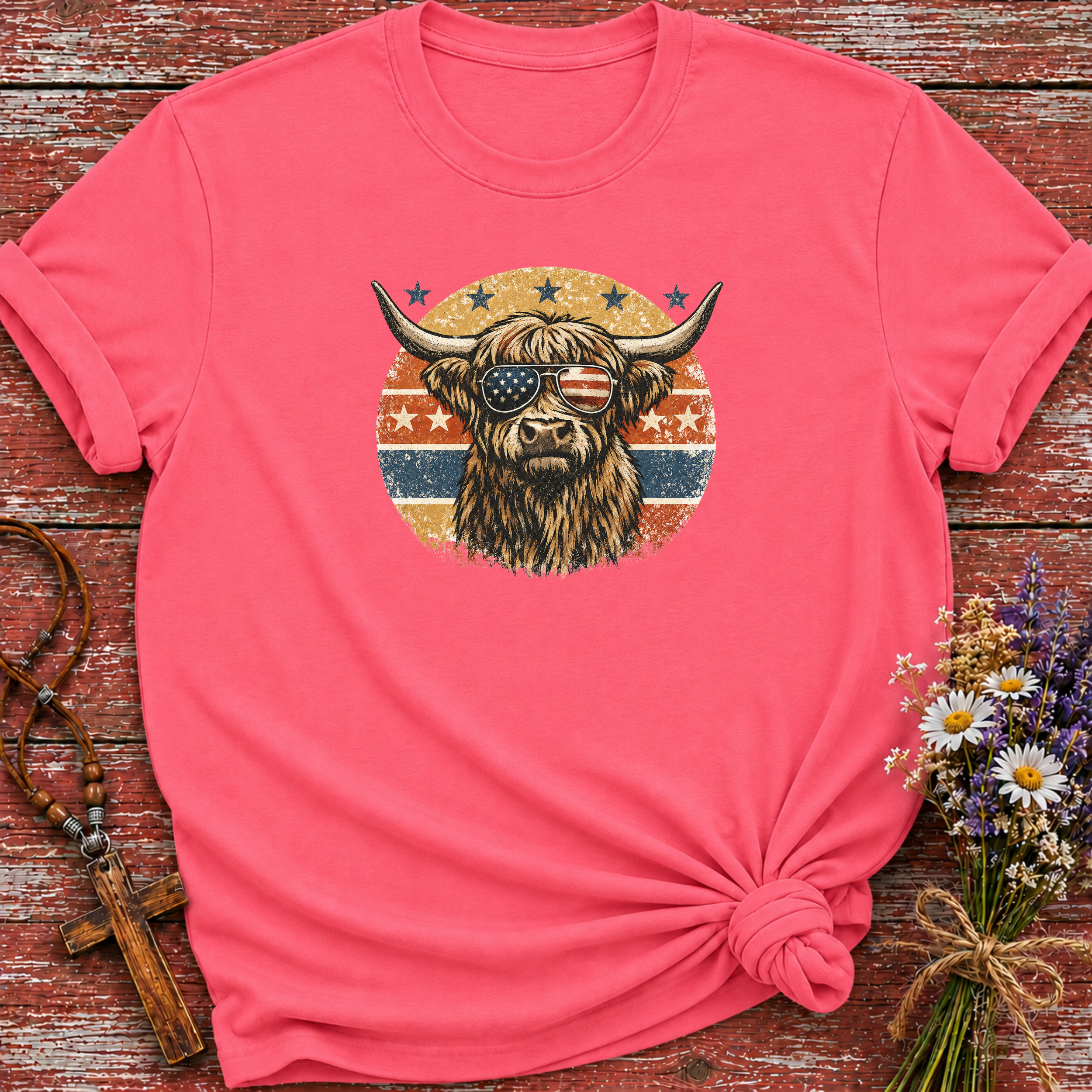 Patriotic Highland Cow T-Shirt