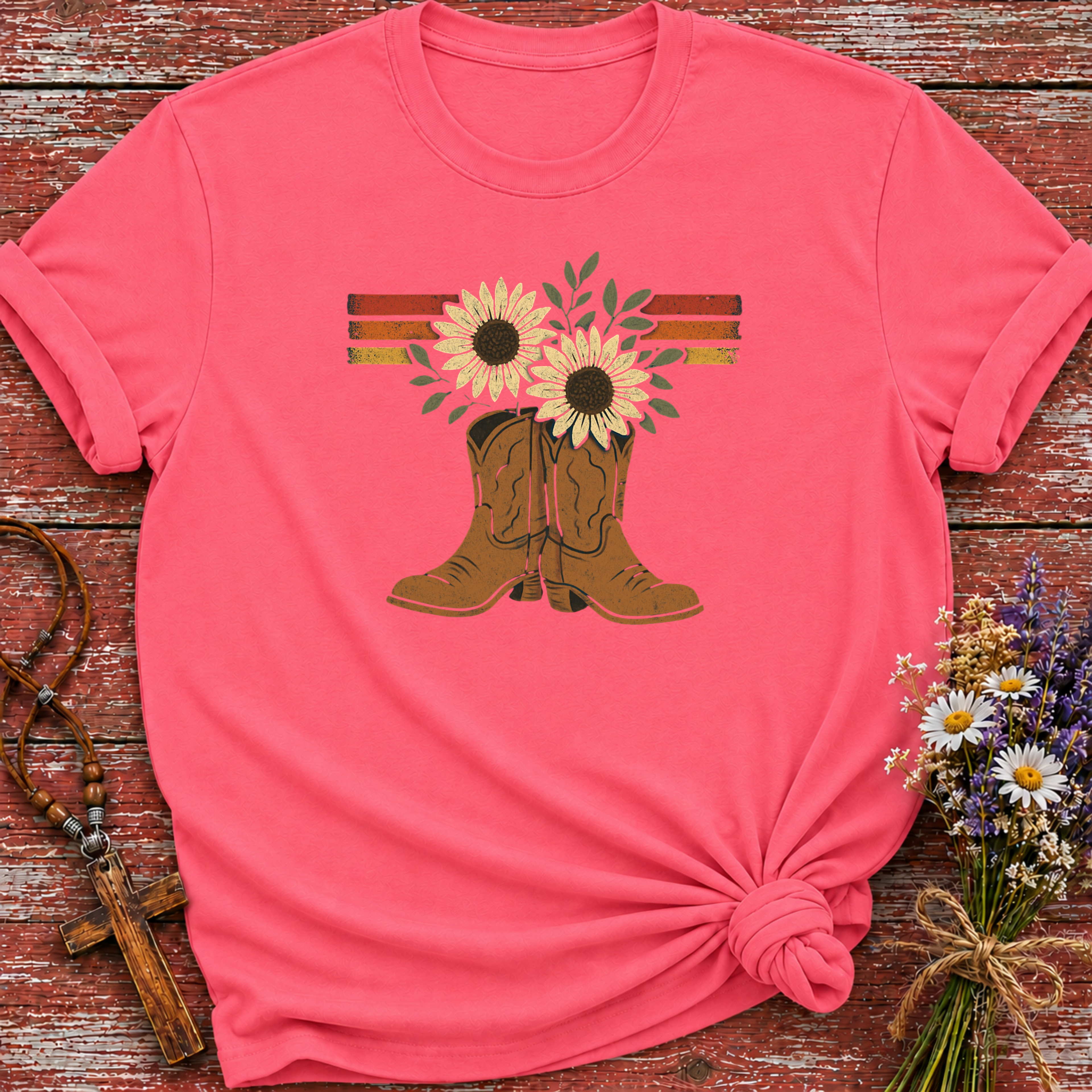 Cowboy Boot Flower Retro T-Shirt