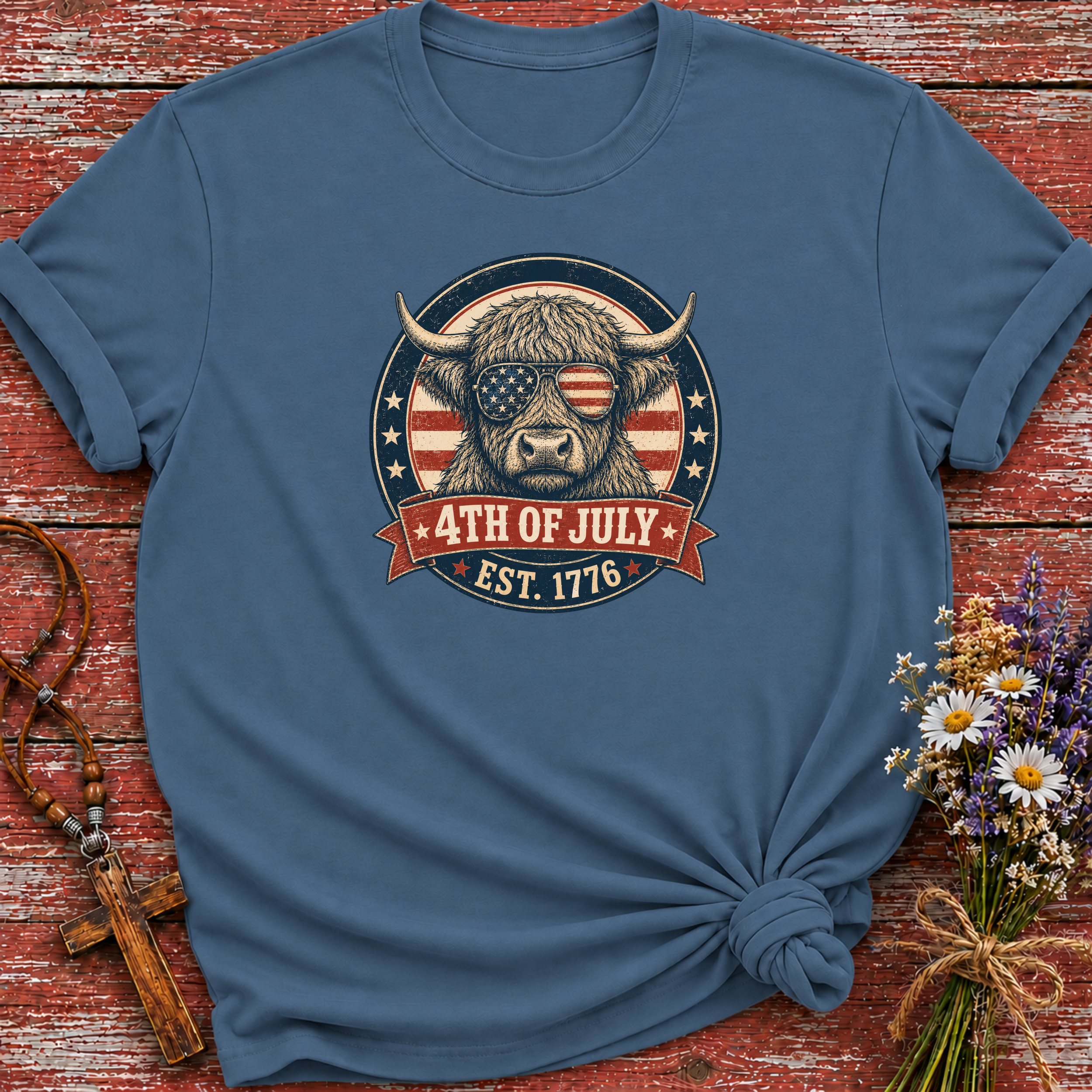 Patriotic Highland 4th of July T-Shirt