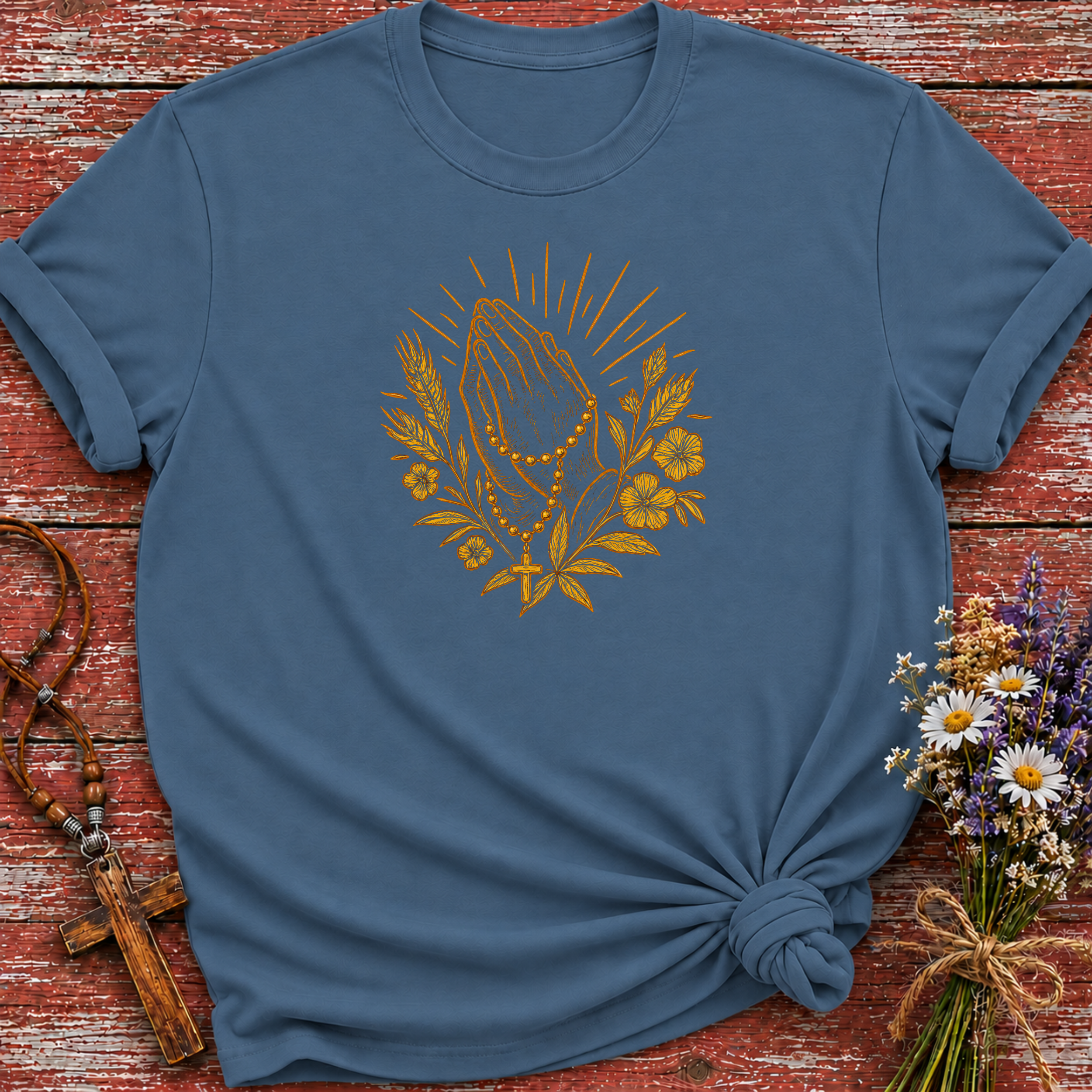 Prayer Hands With Rosary T-Shirt