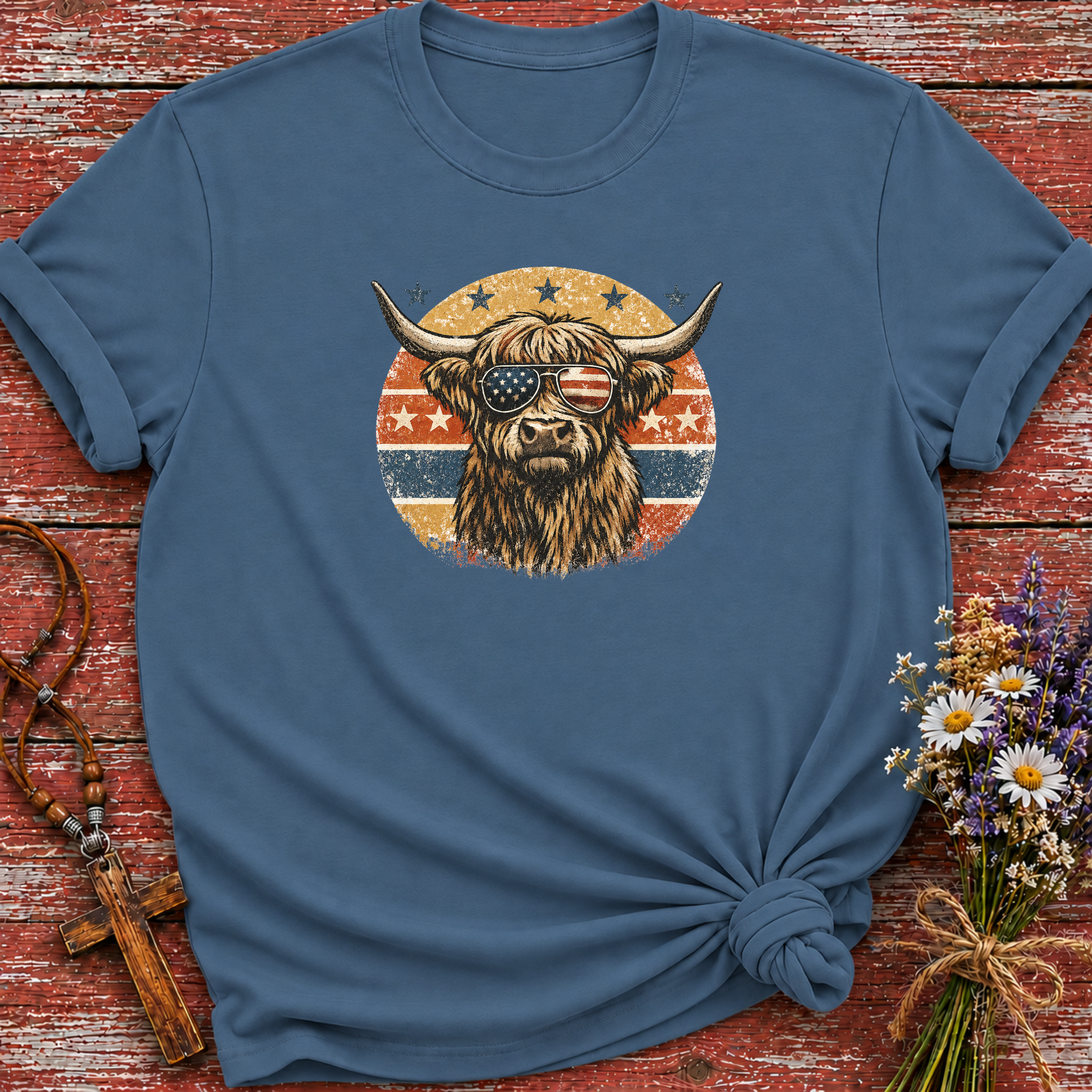 Patriotic Highland Cow T-Shirt