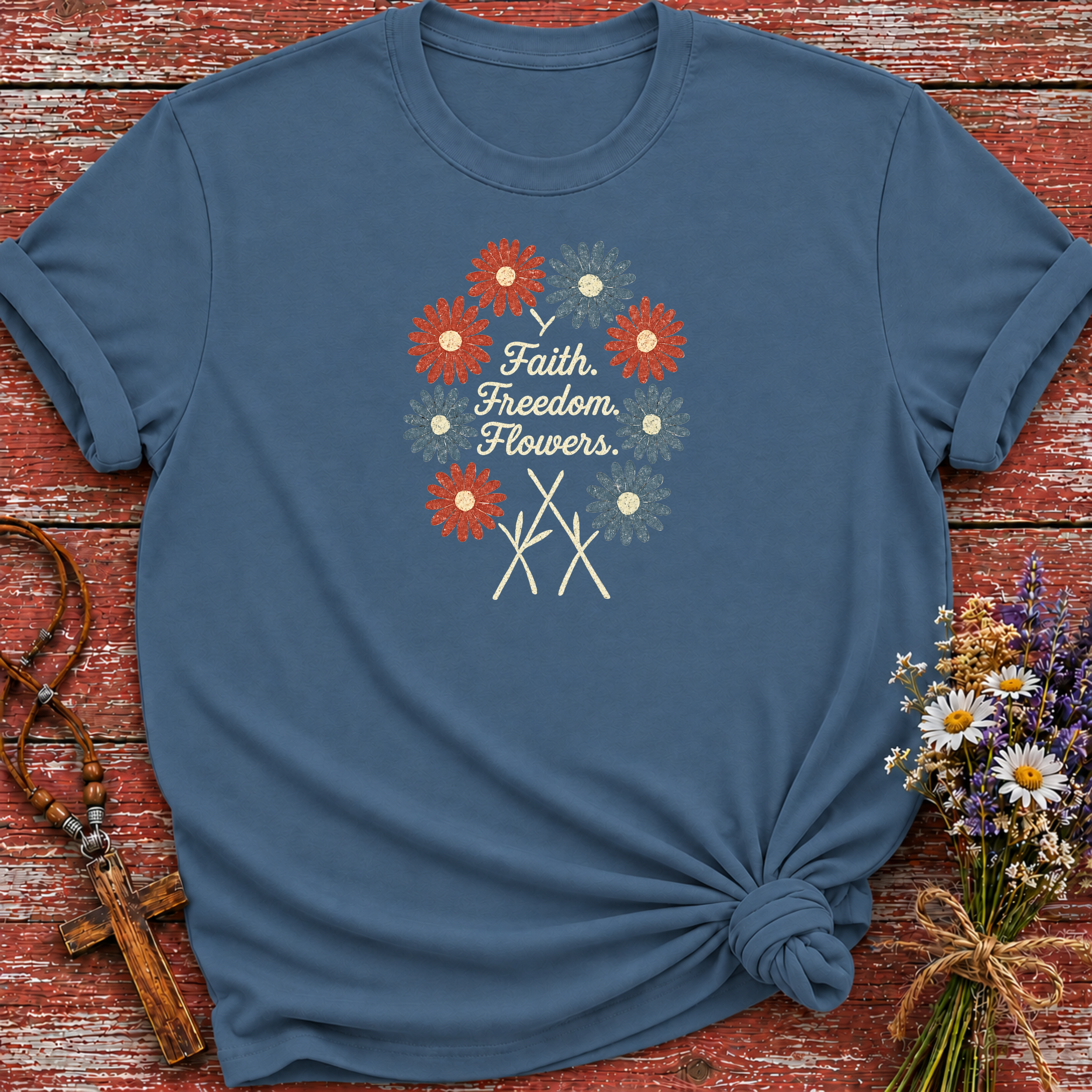 Faith Freedom Flowers USA T-Shirt