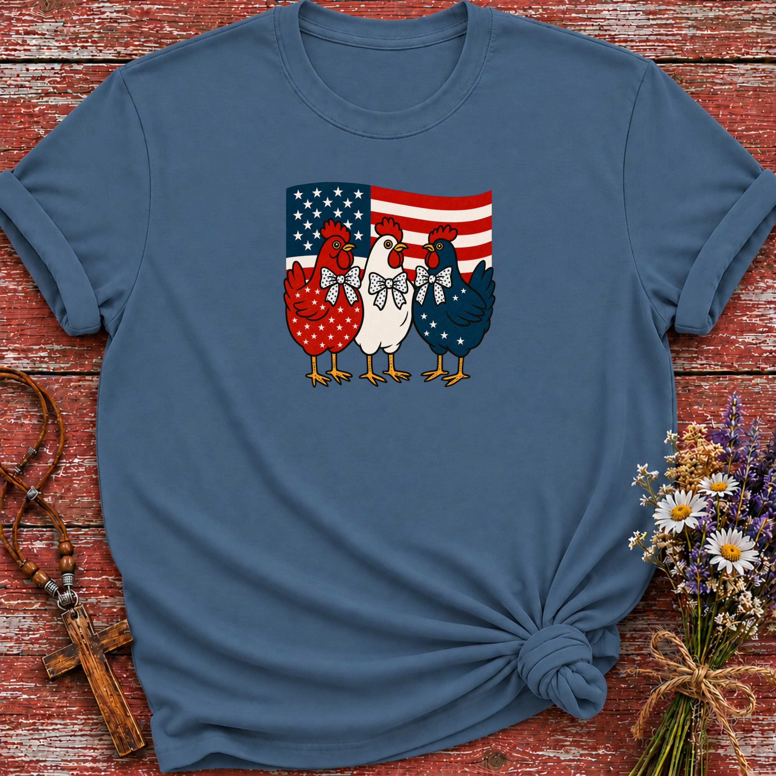 Patriotic Chickens USA Flag T-Shirt