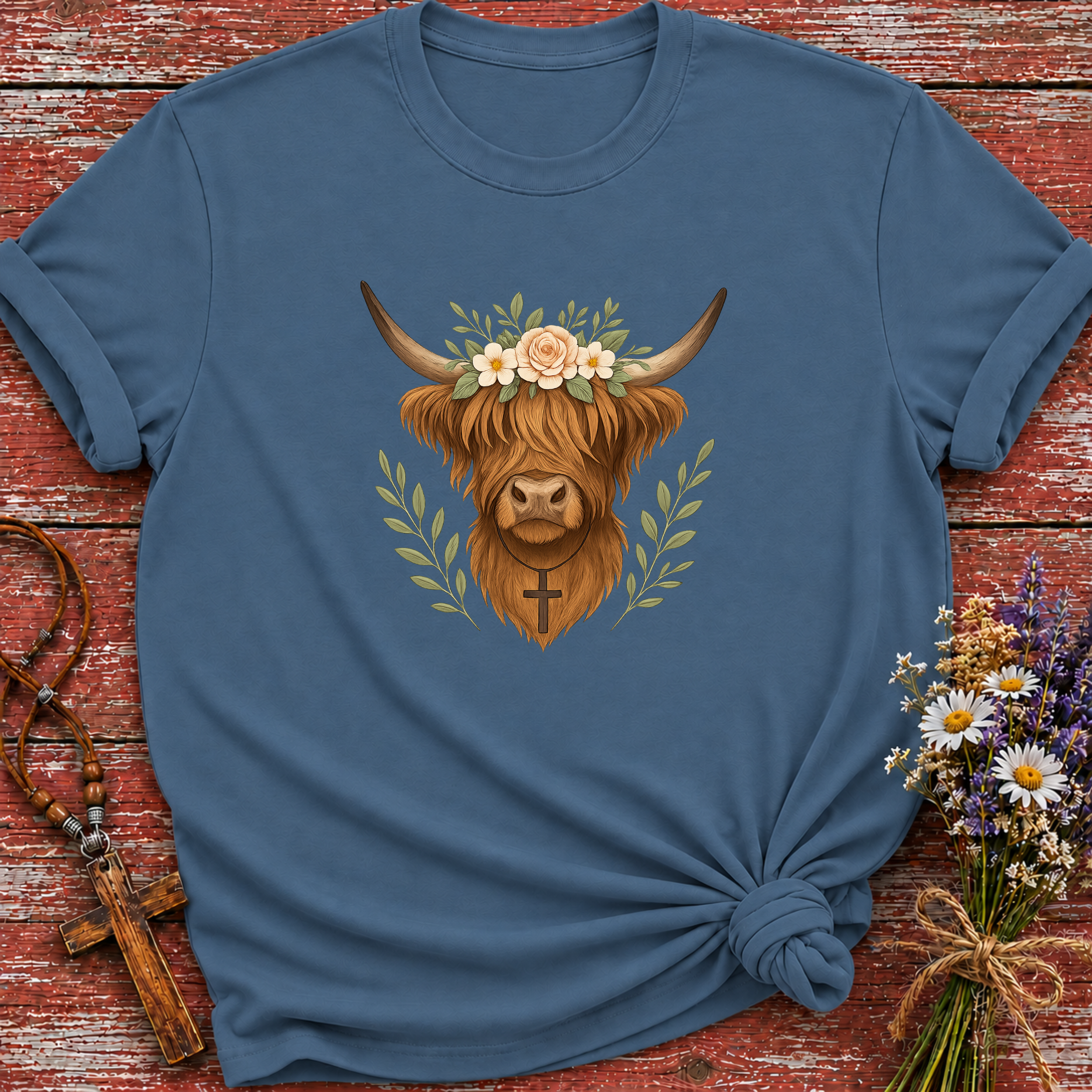 Highland Cow Cross Necklace T-Shirt