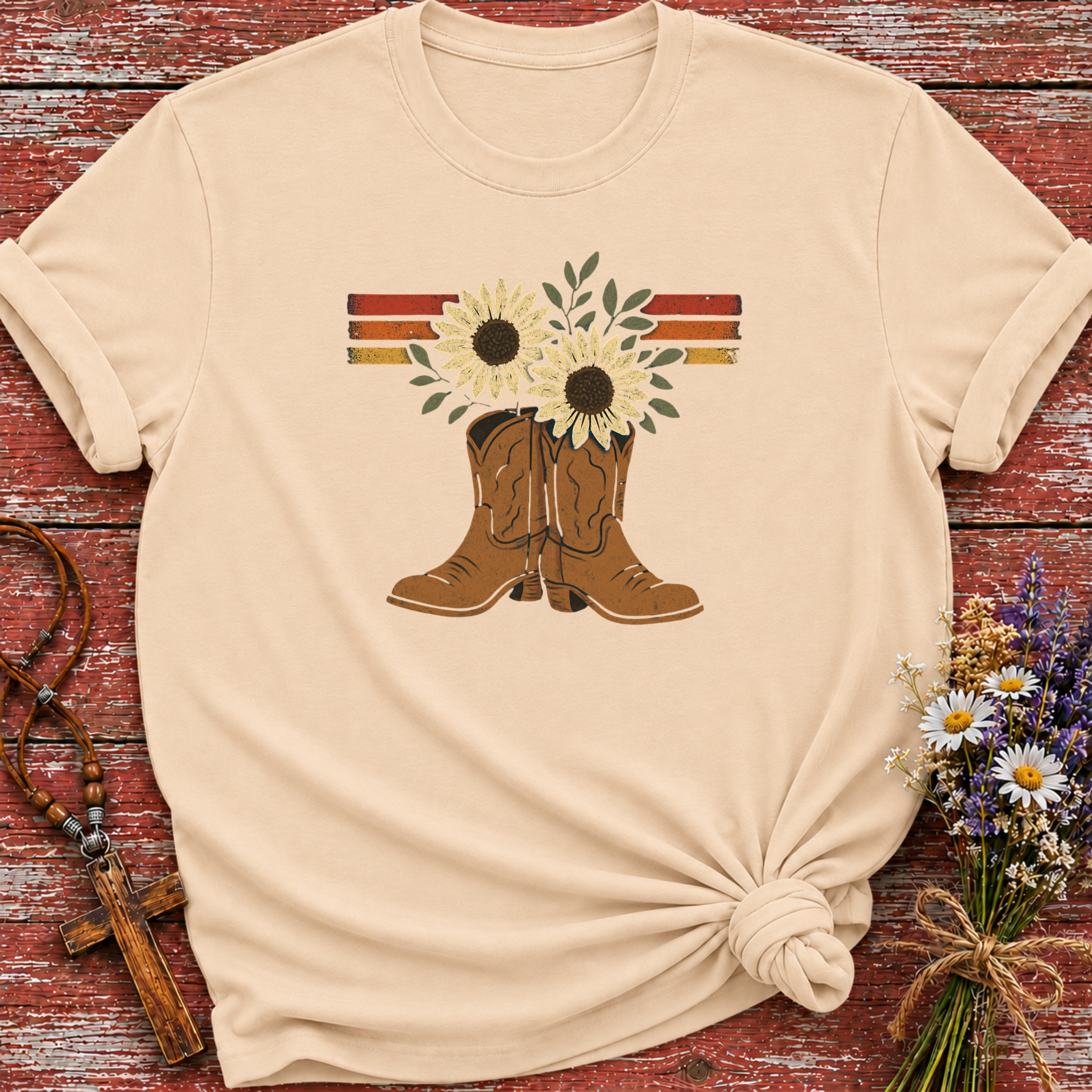 Cowboy Boot Flower Retro T-Shirt