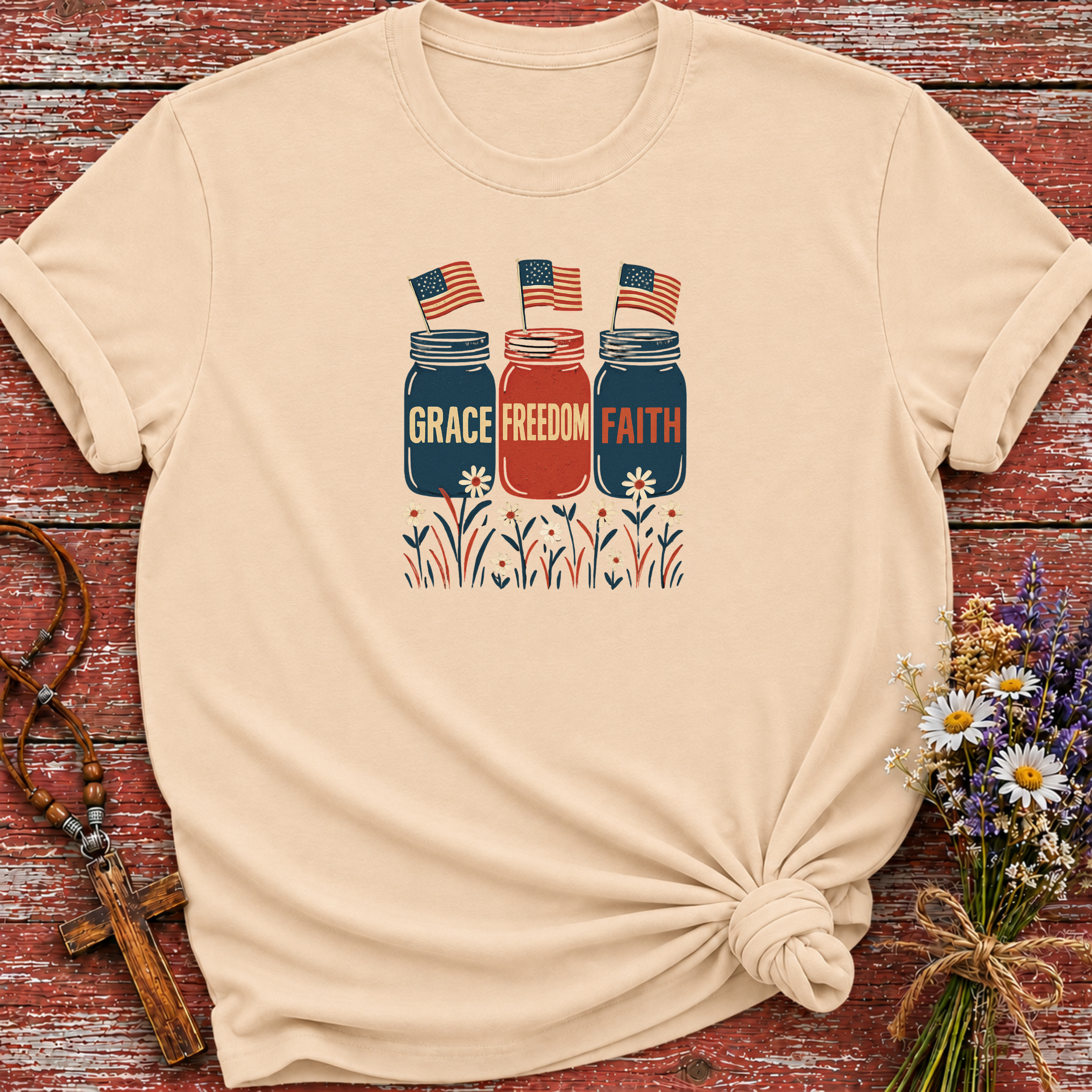 Vintage Mason Jars With USA Flag T-Shirt