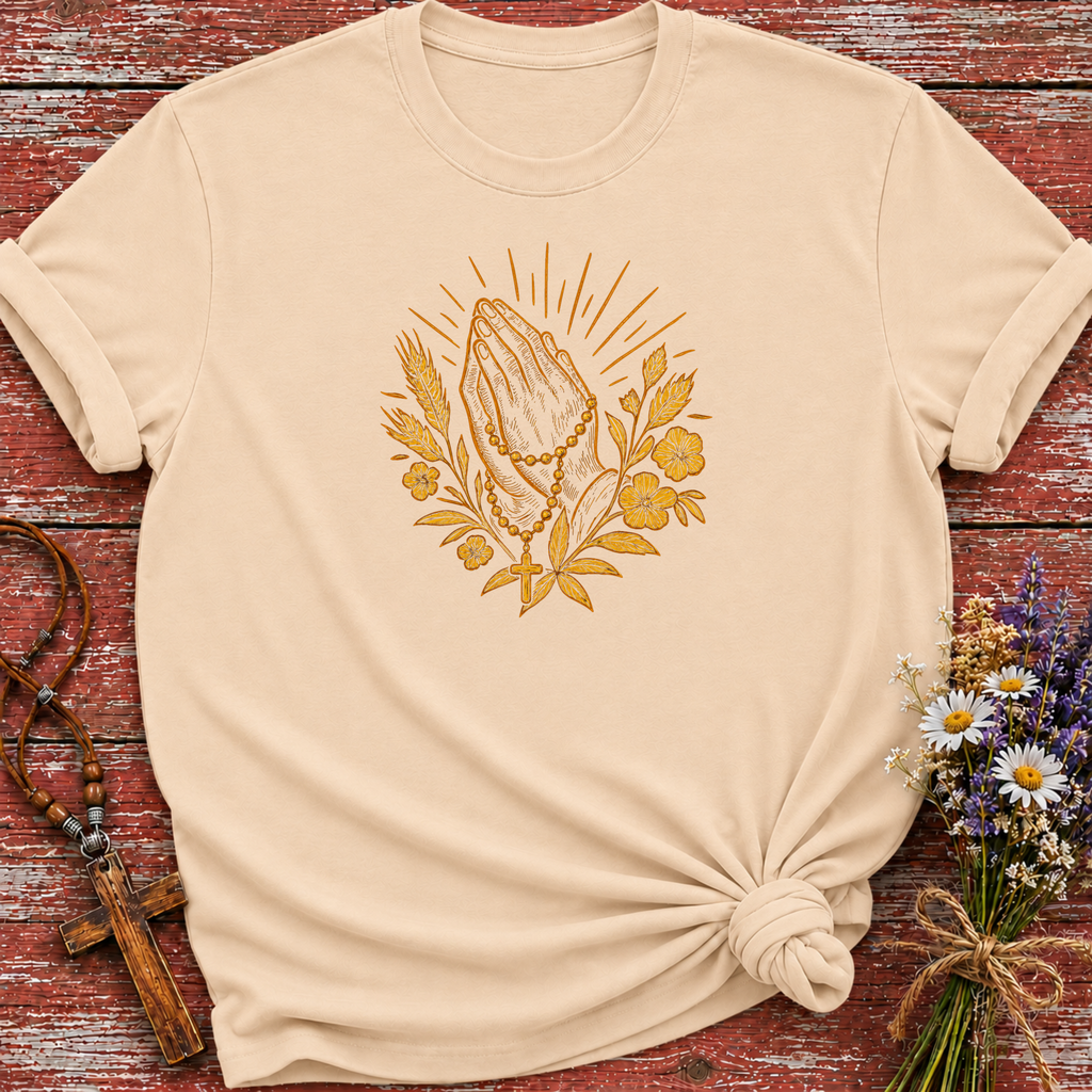 Prayer Hands With Rosary T-Shirt
