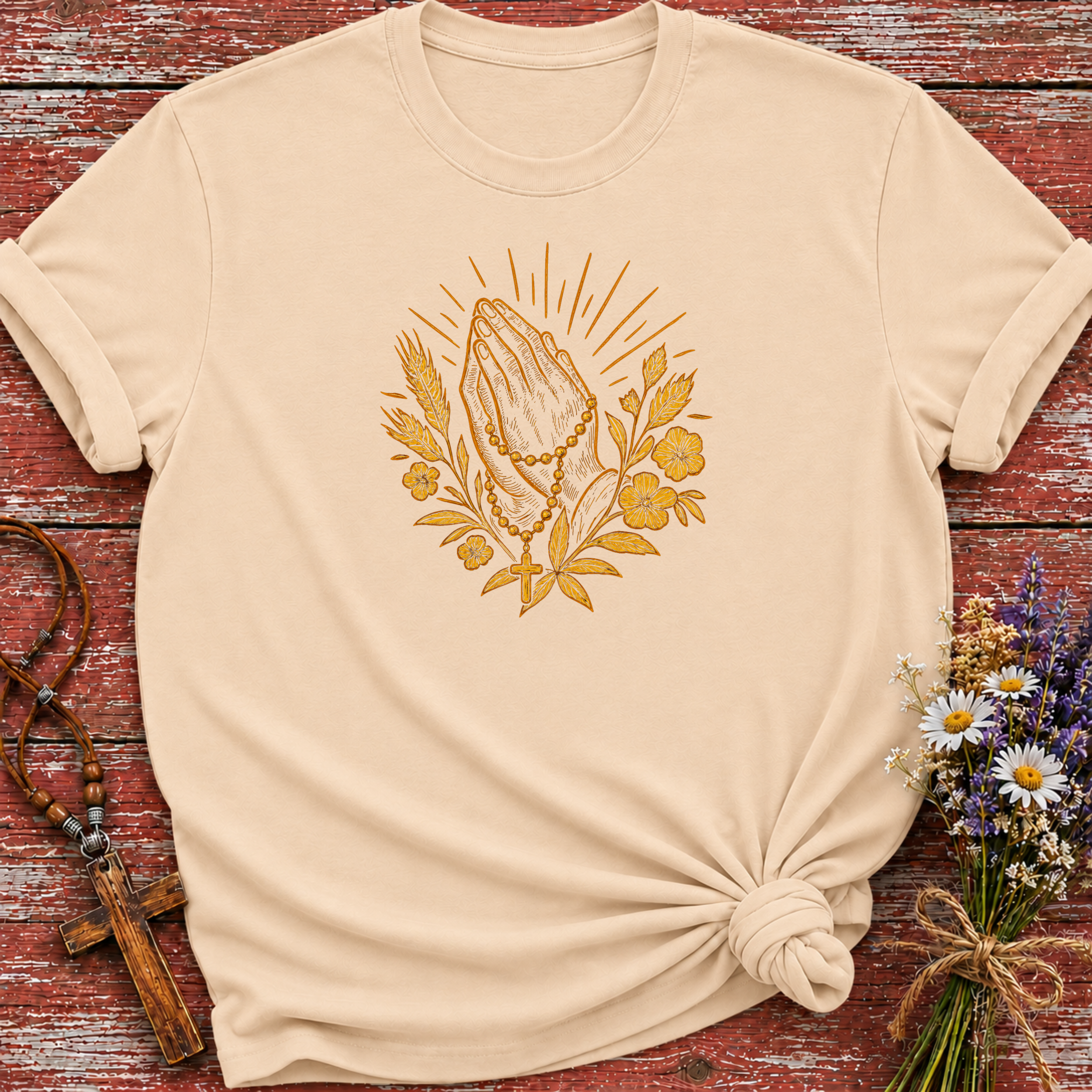 Prayer Hands With Rosary T-Shirt