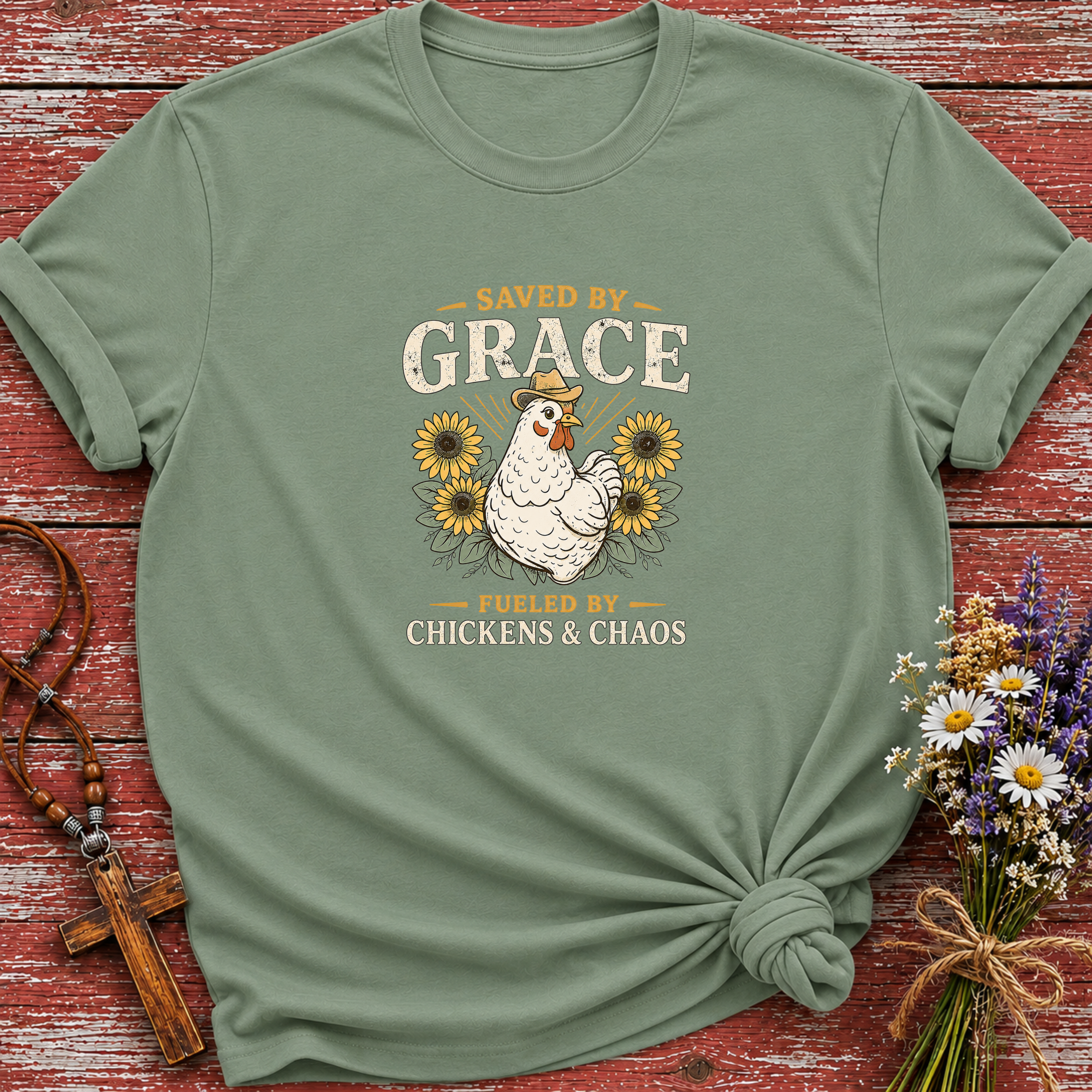 Saved By Grace Fueled By Chickens T-Shirt