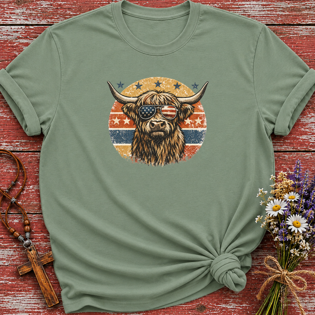 Patriotic Highland Cow T-Shirt