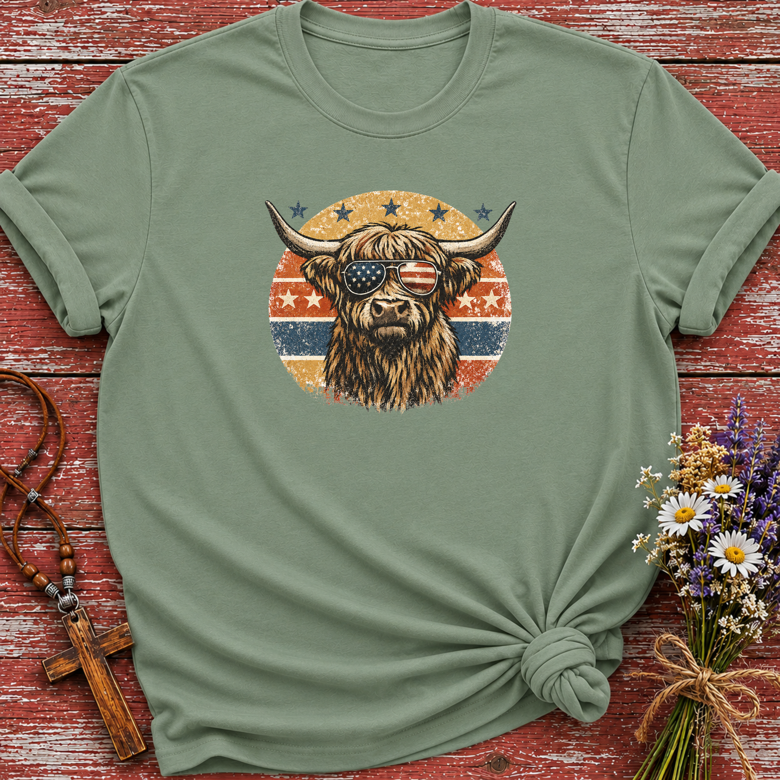 Patriotic Highland Cow T-Shirt