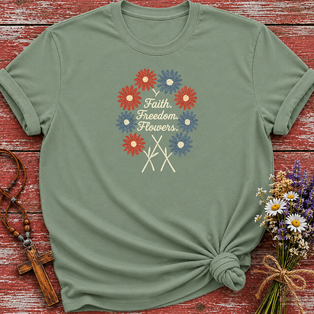 Faith Freedom Flowers USA T-Shirt