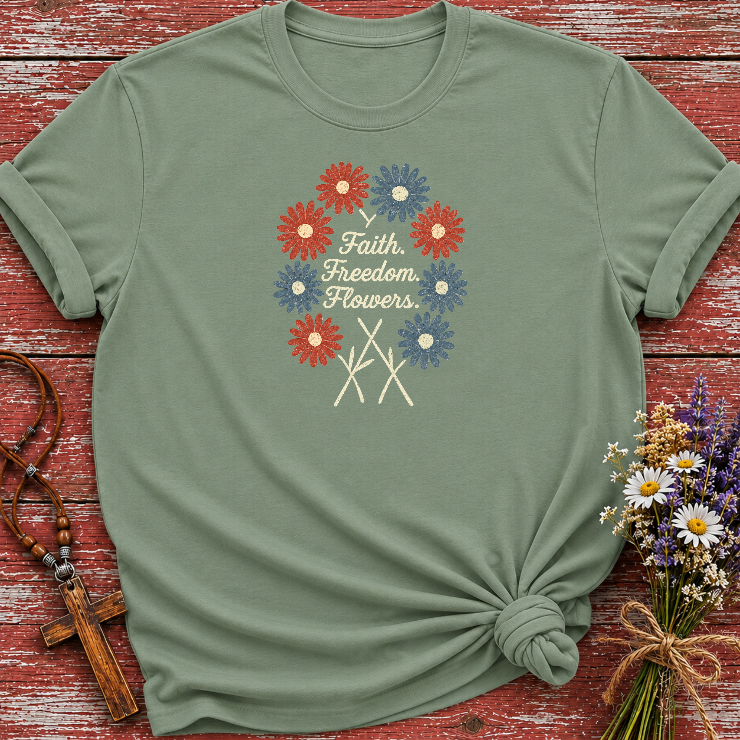 Faith Freedom Flowers USA T-Shirt