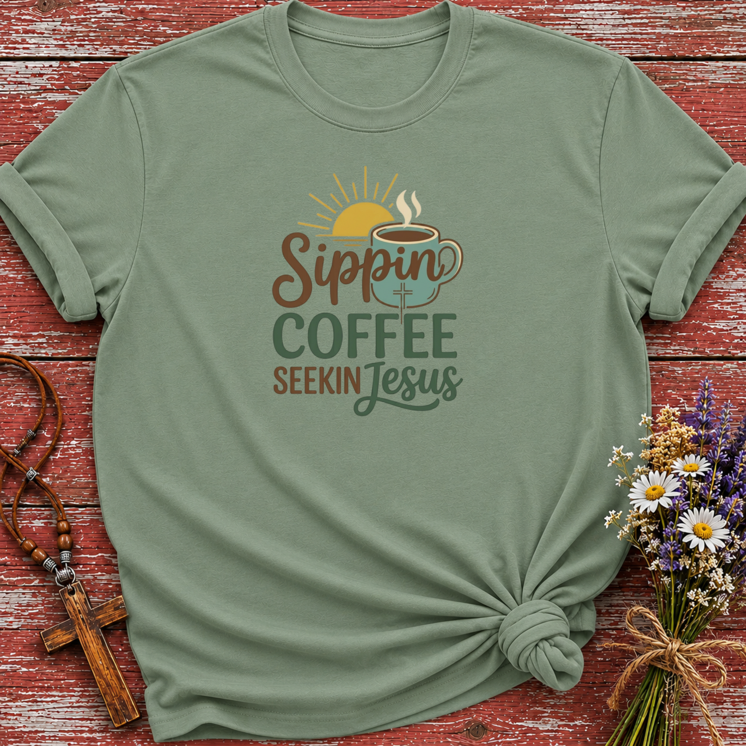 Sippin Coffe Seekin Jesus T-Shirt
