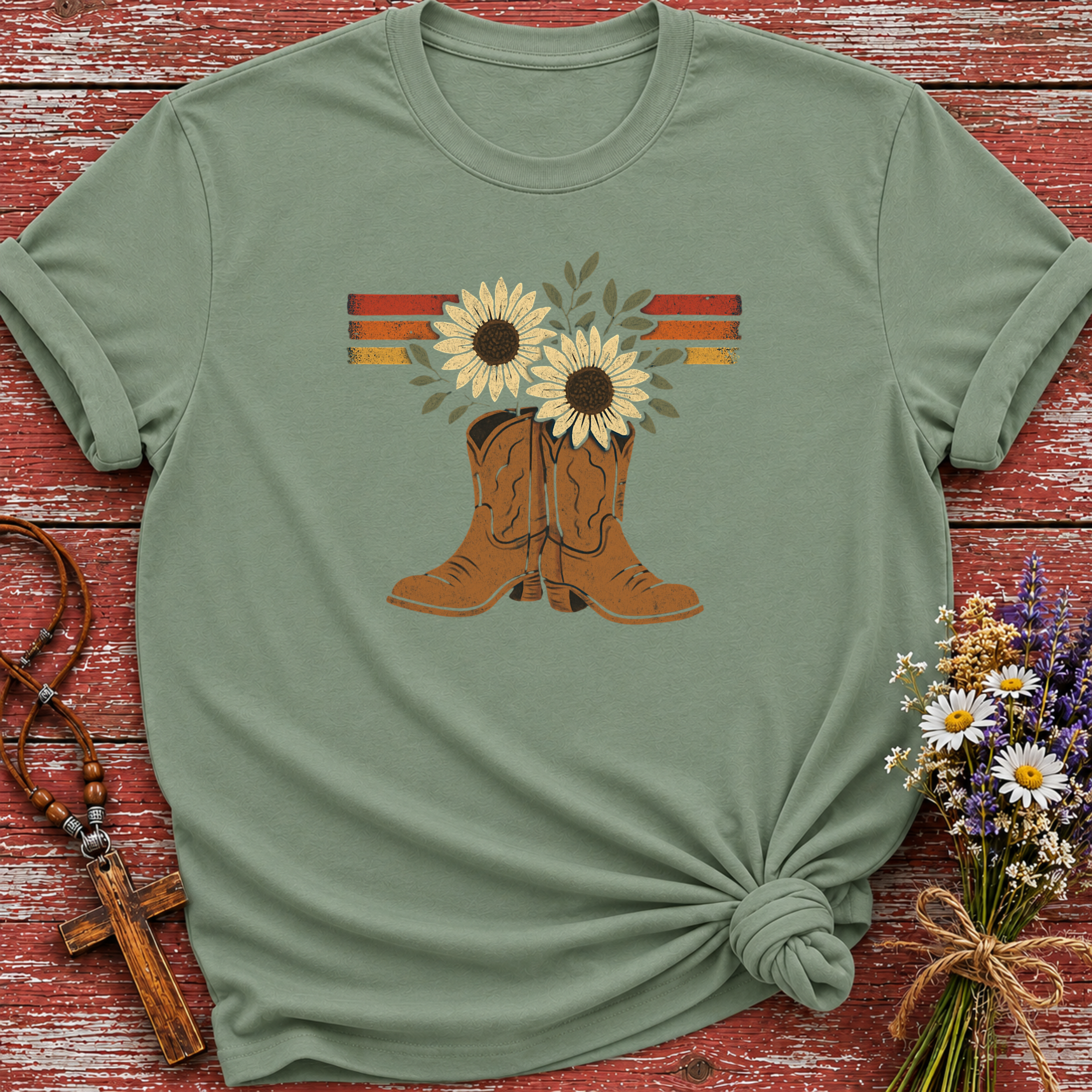 Cowboy Boot Flower Retro T-Shirt