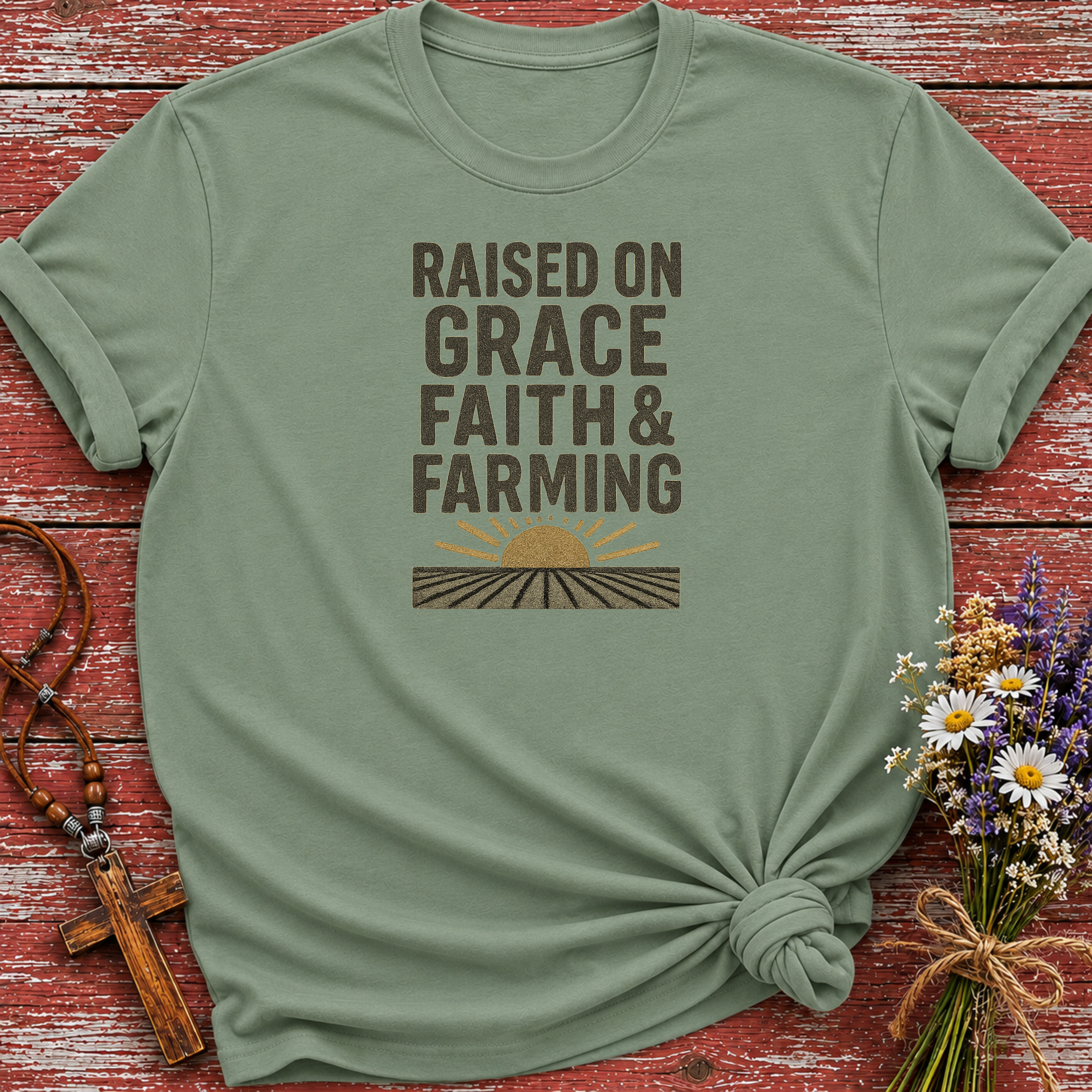 Raised on Grace Faith & Farming T-Shirt