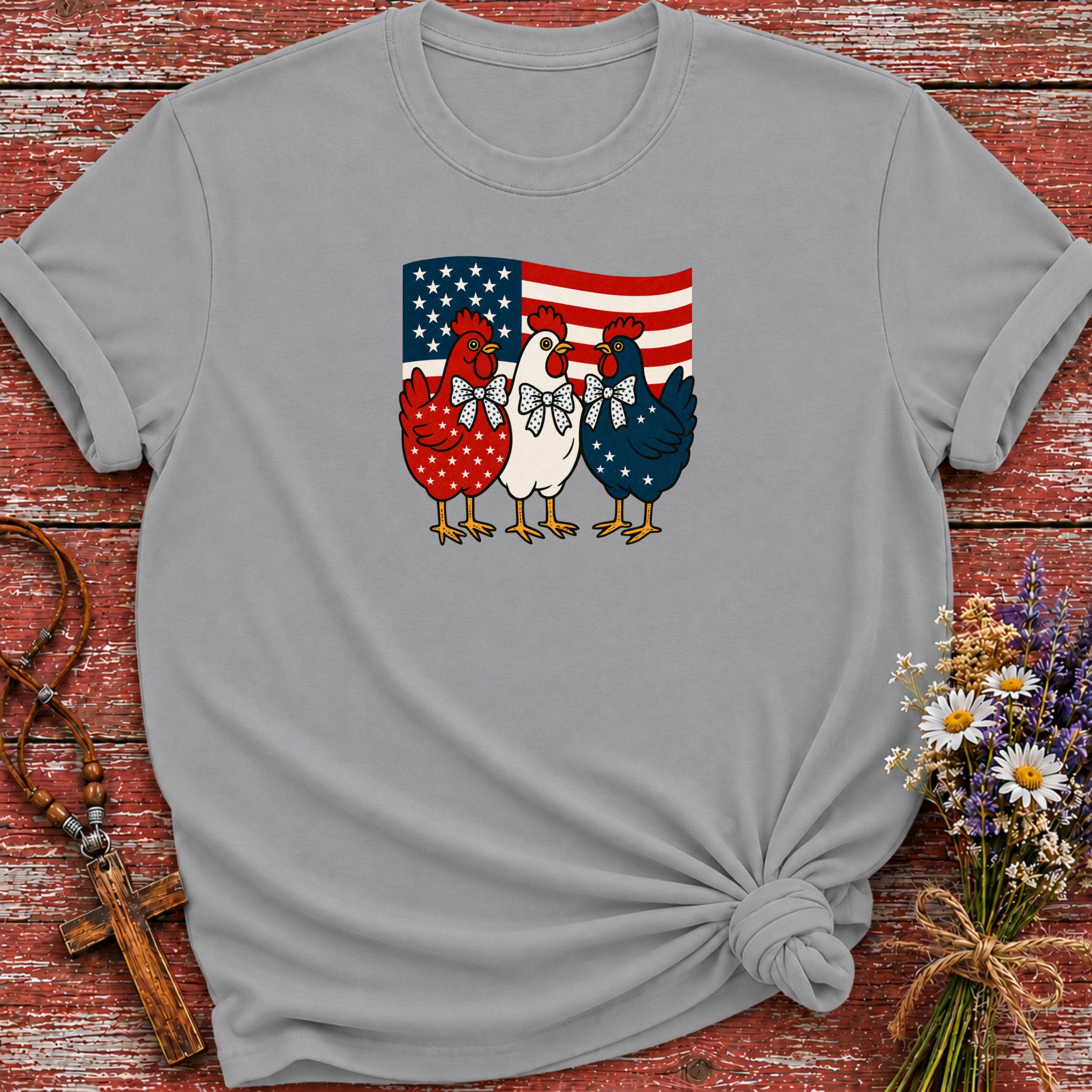 Patriotic Chickens USA Flag T-Shirt