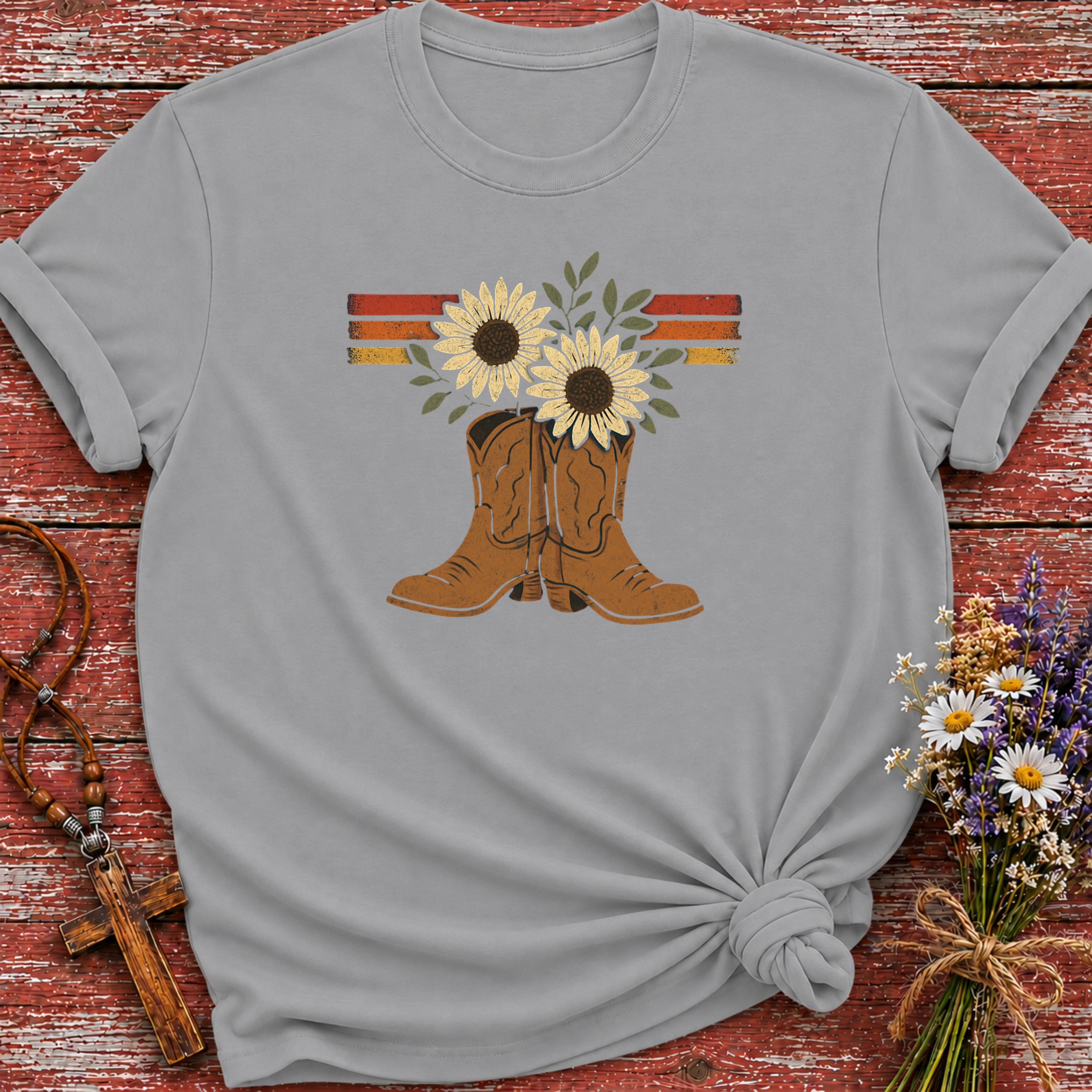 Cowboy Boot Flower Retro T-Shirt