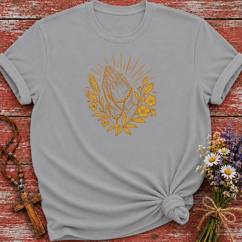 Prayer Hands With Rosary T-Shirt