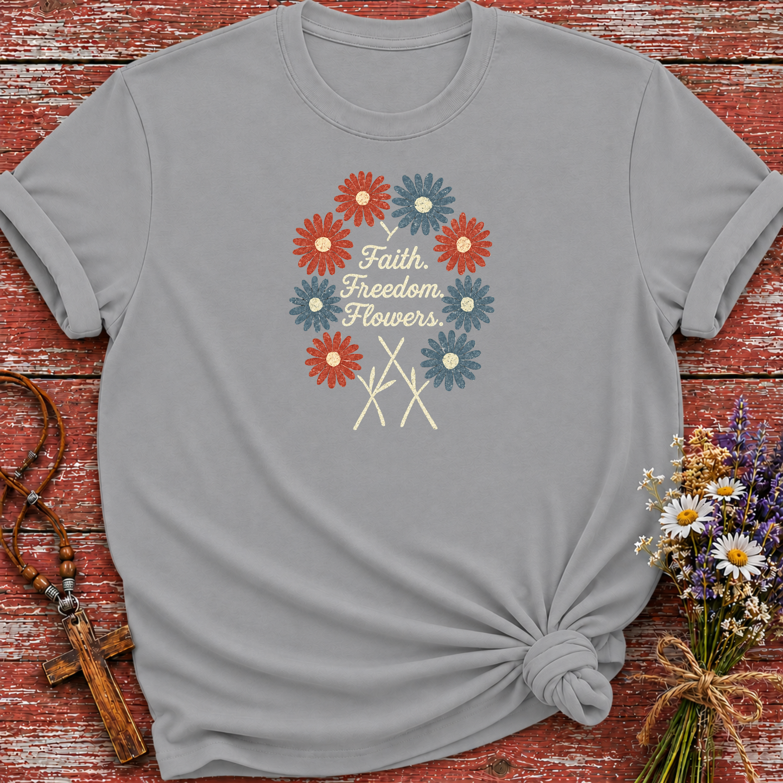 Faith Freedom Flowers USA T-Shirt
