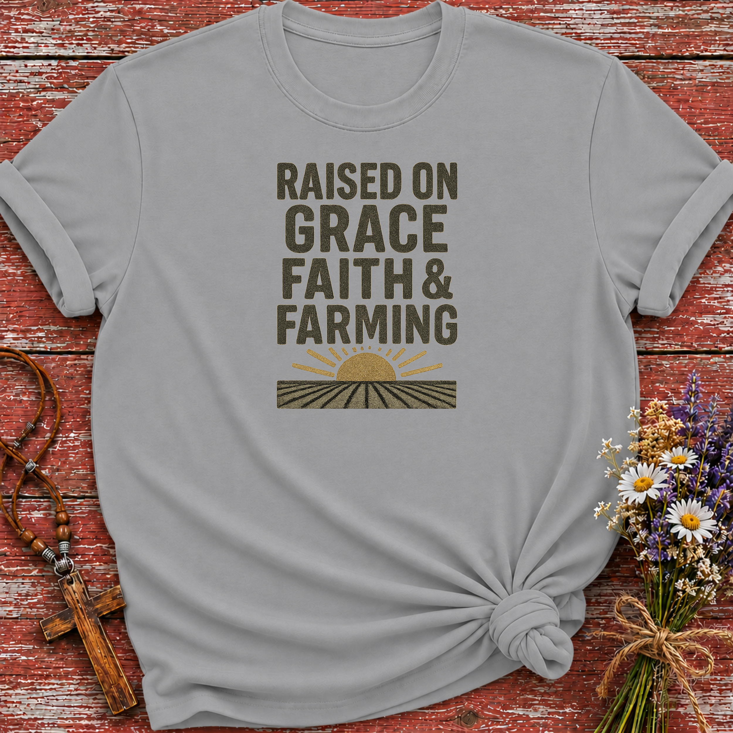 Raised on Grace Faith & Farming T-Shirt