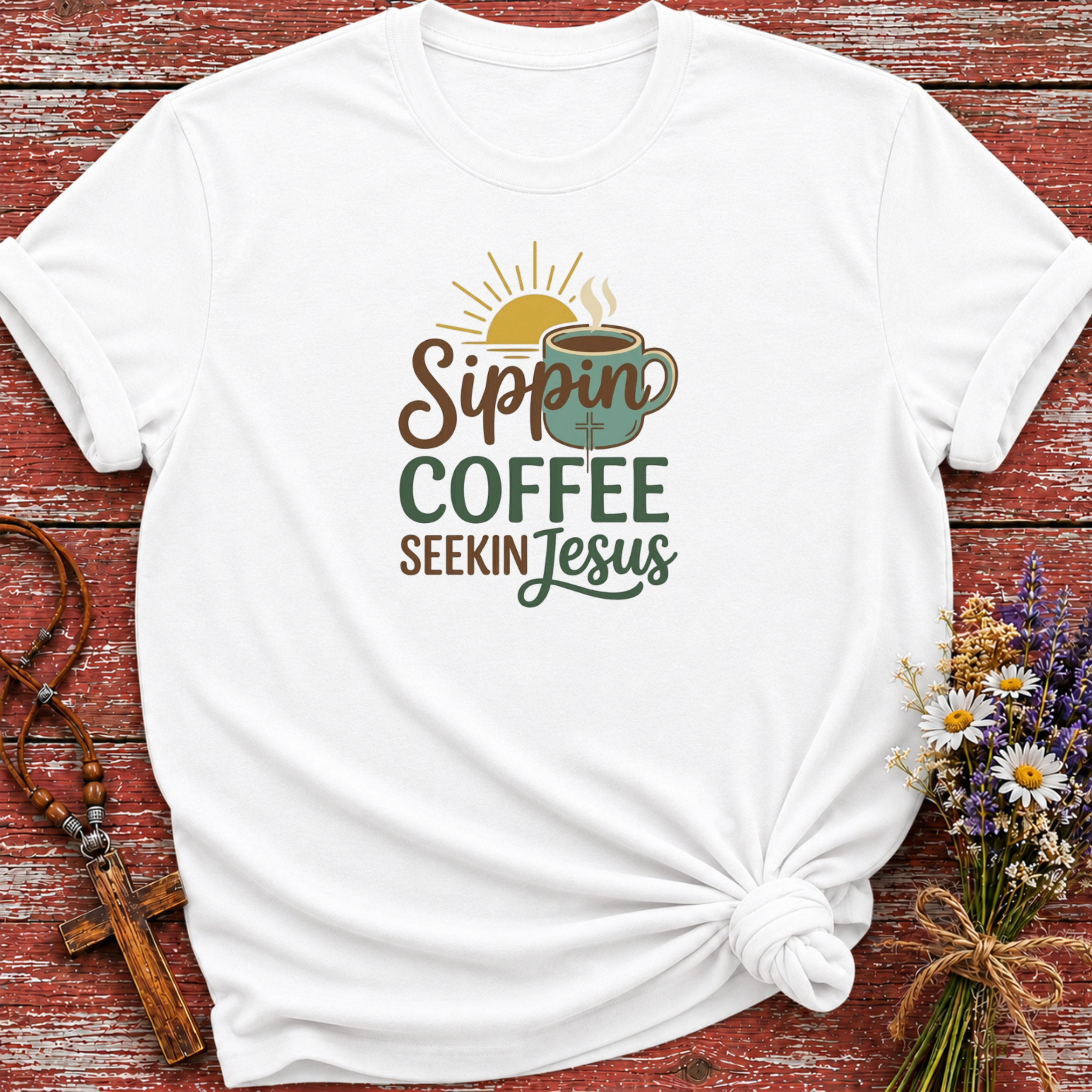 Sippin Coffe Seekin Jesus T-Shirt