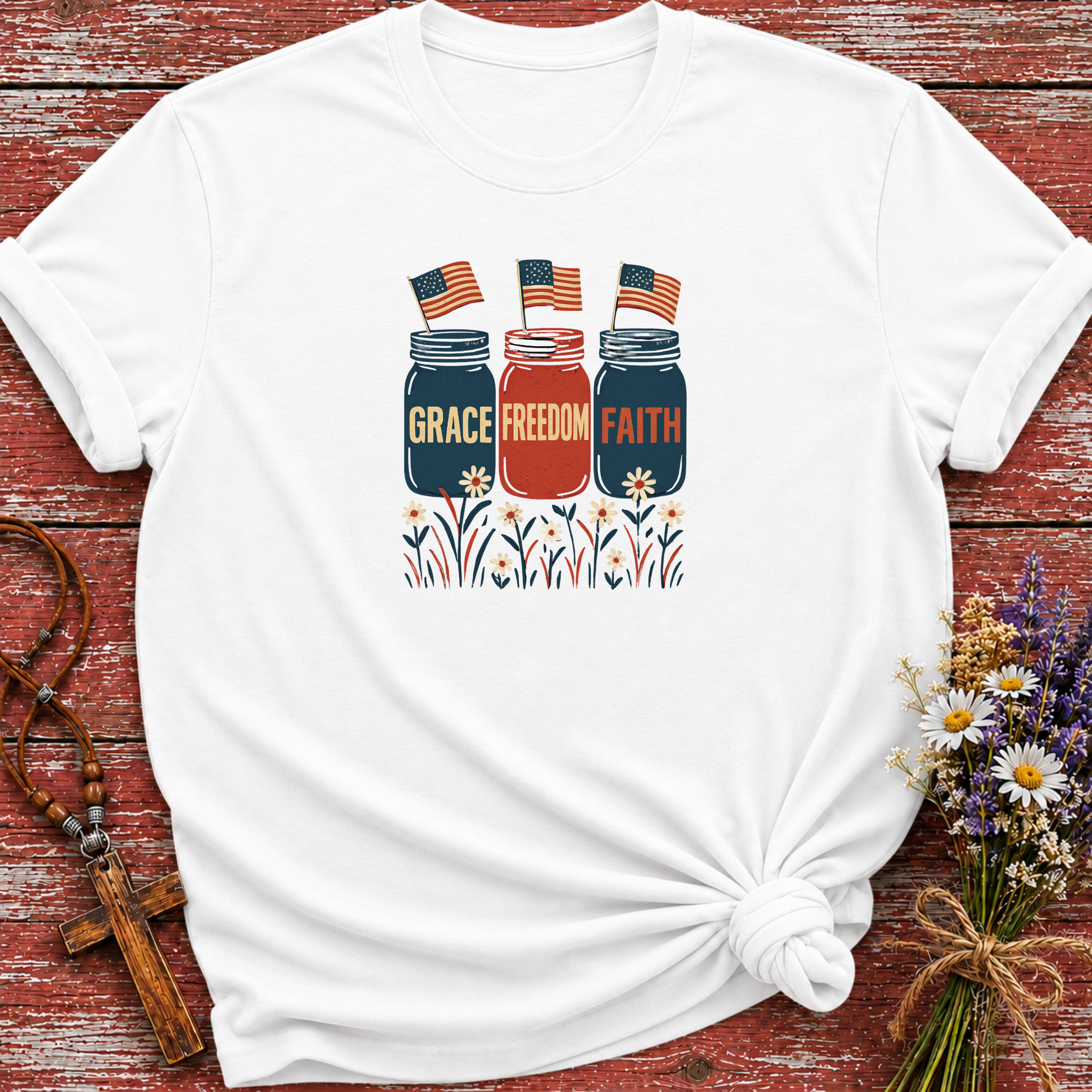 Vintage Mason Jars With USA Flag T-Shirt