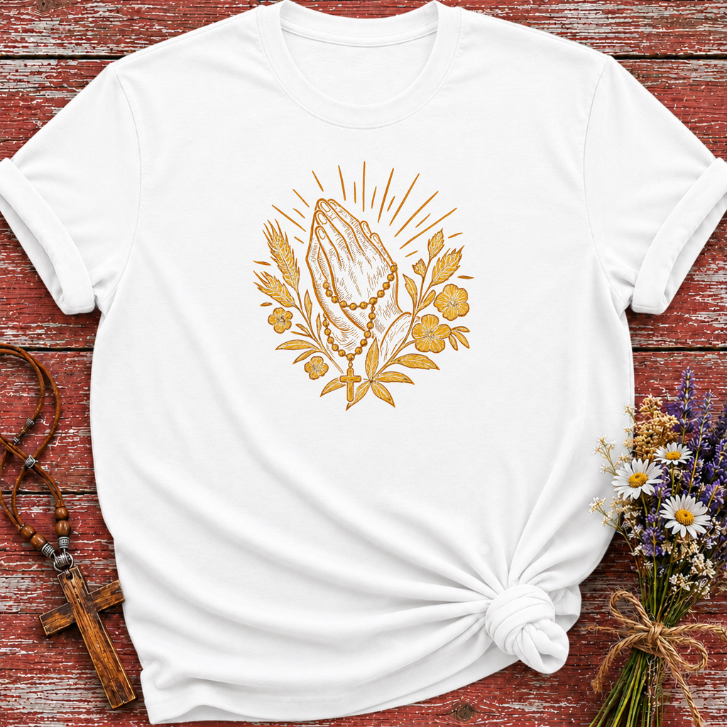Prayer Hands With Rosary T-Shirt