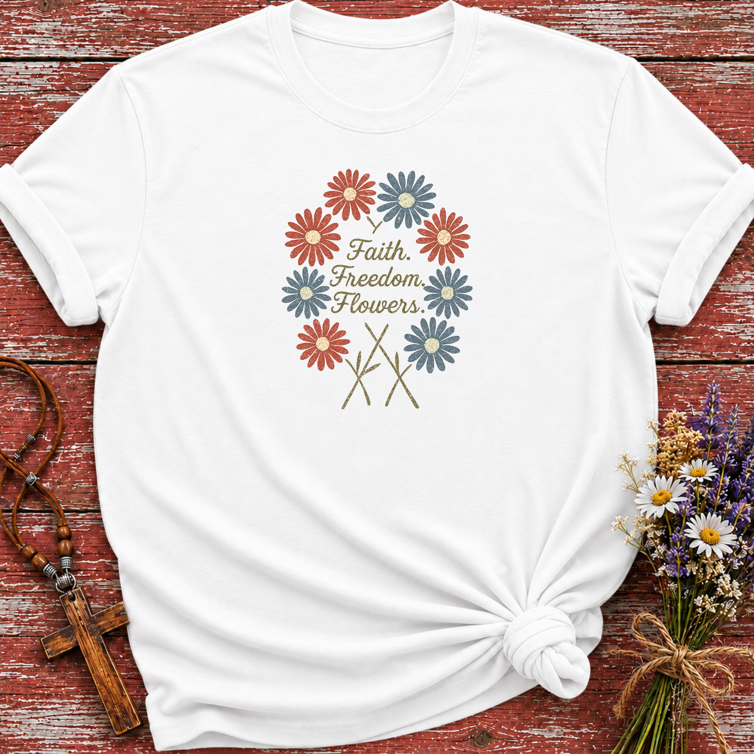 Faith Freedom Flowers USA T-Shirt