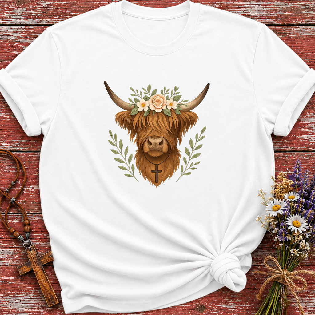 Highland Cow Cross Necklace T-Shirt