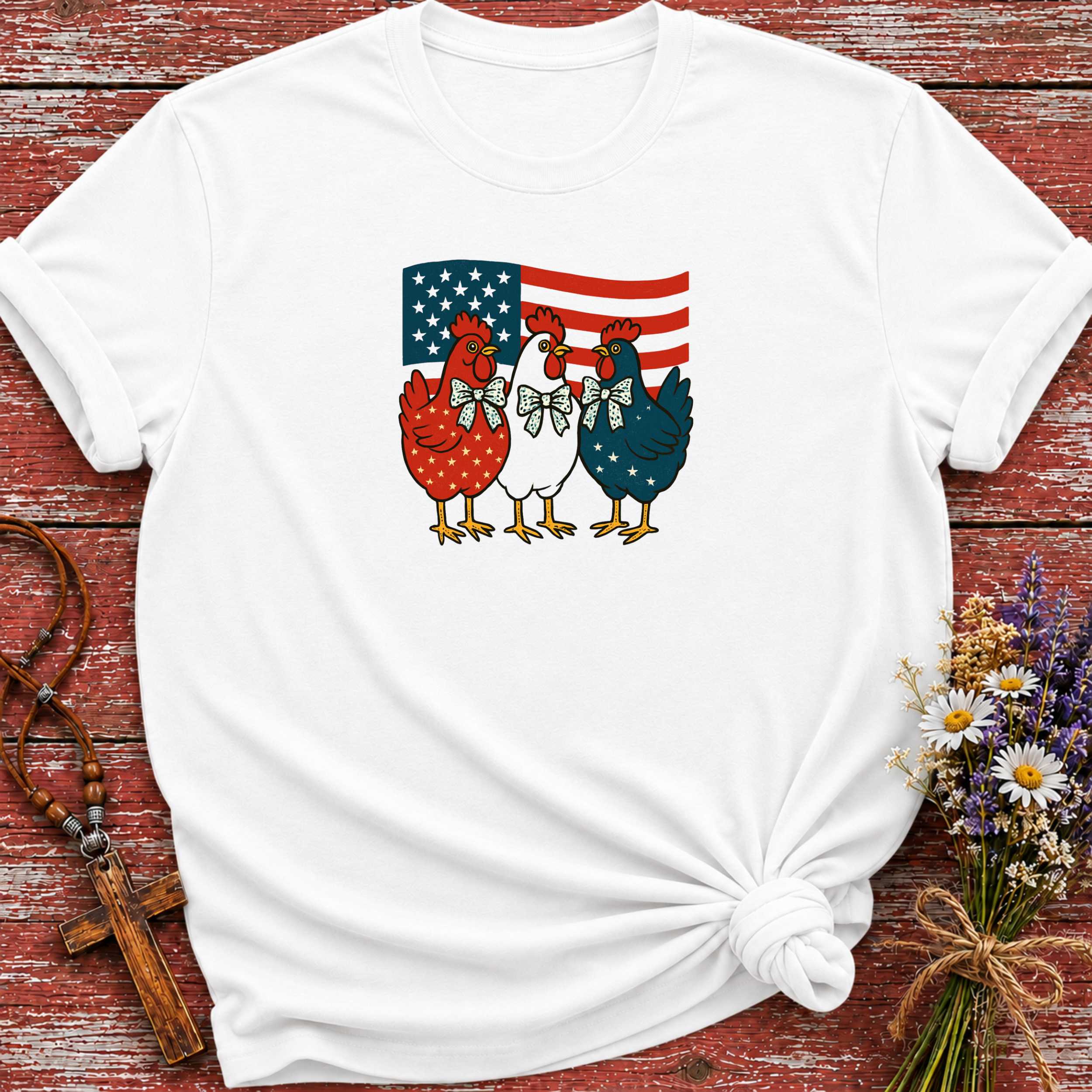 Patriotic Chickens USA Flag T-Shirt