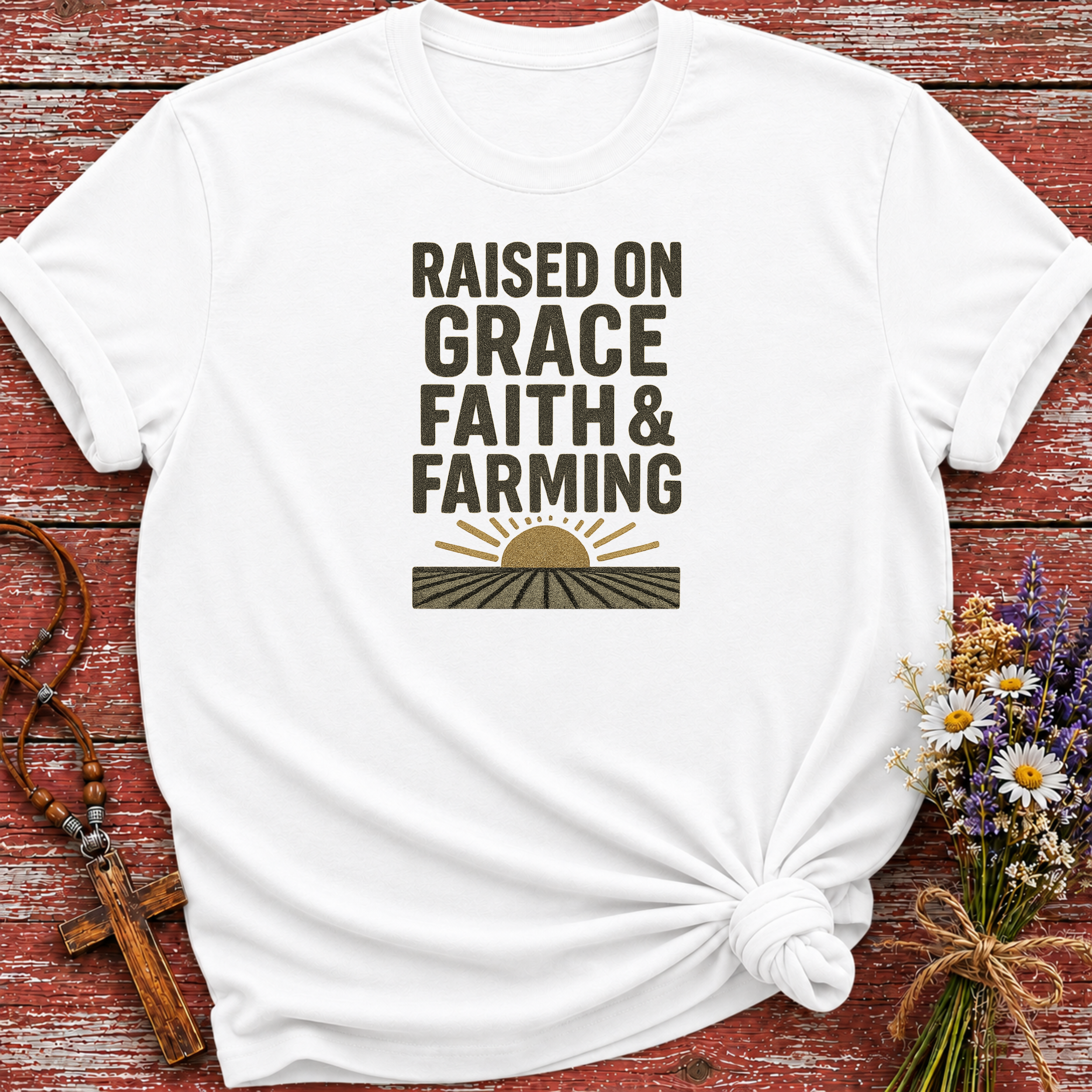 Raised on Grace Faith & Farming T-Shirt